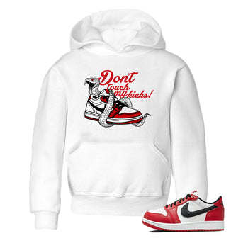 Best Sneakerfit graphic tee – Sneaker Tees To Match Air Jordan 1 Low Chicago Sneakers – Don't Touch My Kicks Kids T-Shirt White 1