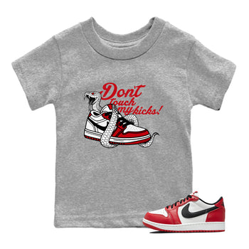 Best Sneakerfit graphic tee – Sneaker Tees To Match Air Jordan 1 Low Chicago Sneakers – Don't Touch My Kicks Kids T-Shirt Heather Grey 1