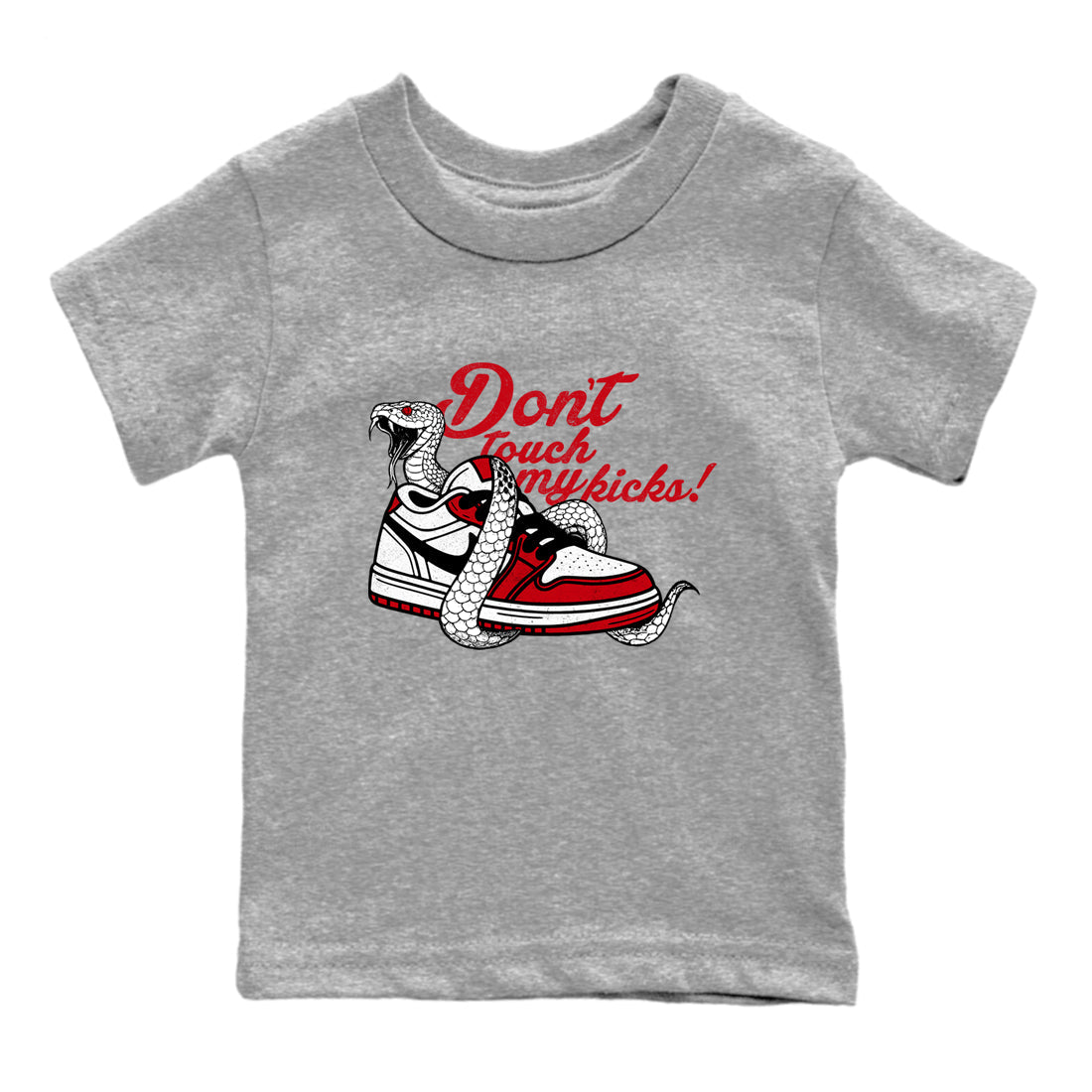Best Sneakerfit graphic tee – Sneaker Tees To Match Air Jordan 1 Low Chicago Sneakers – Don't Touch My Kicks Kids T-Shirt Heather Grey 2