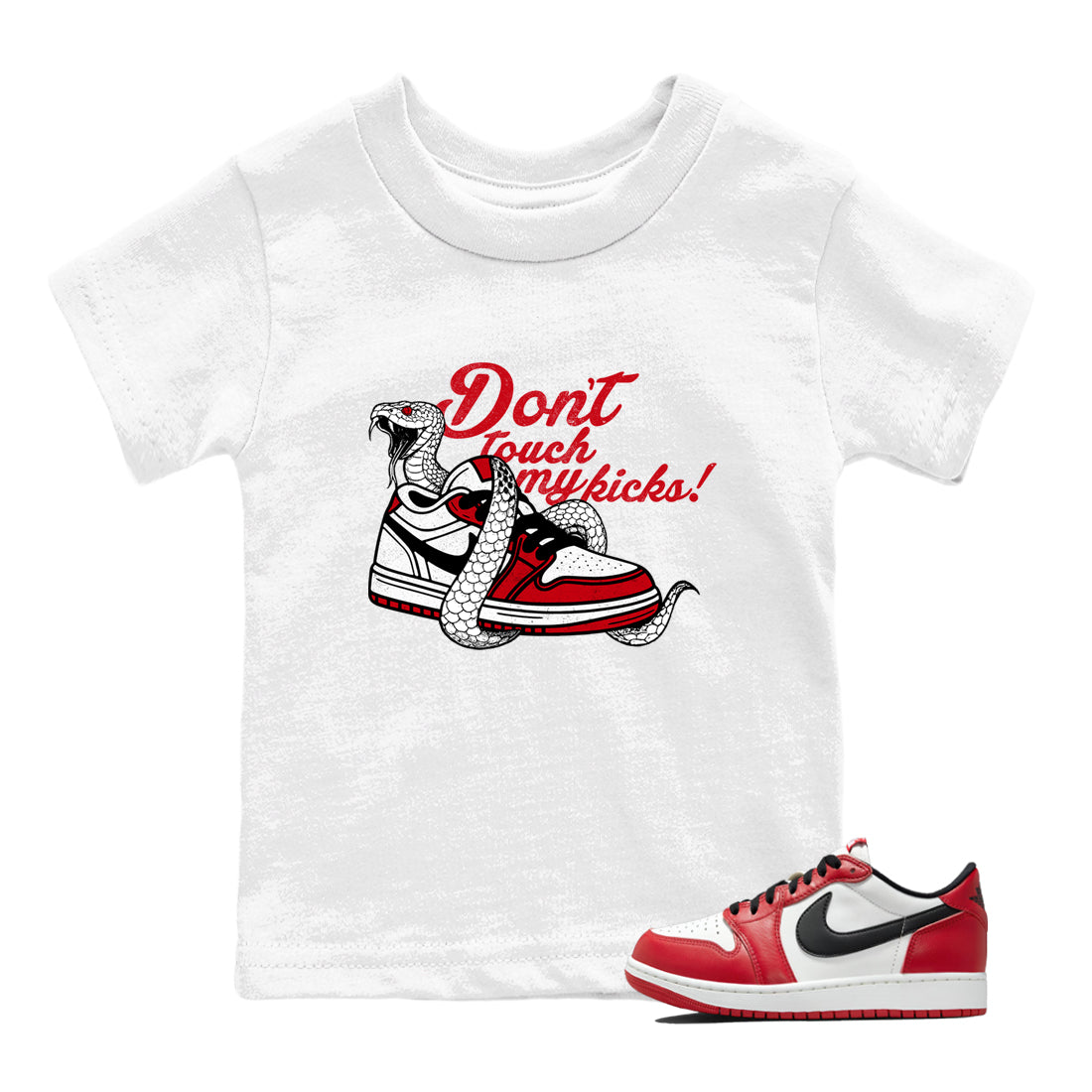 Best Sneakerfit graphic tee – Sneaker Tees To Match Air Jordan 1 Low Chicago Sneakers – Don't Touch My Kicks Kids T-Shirt White 1