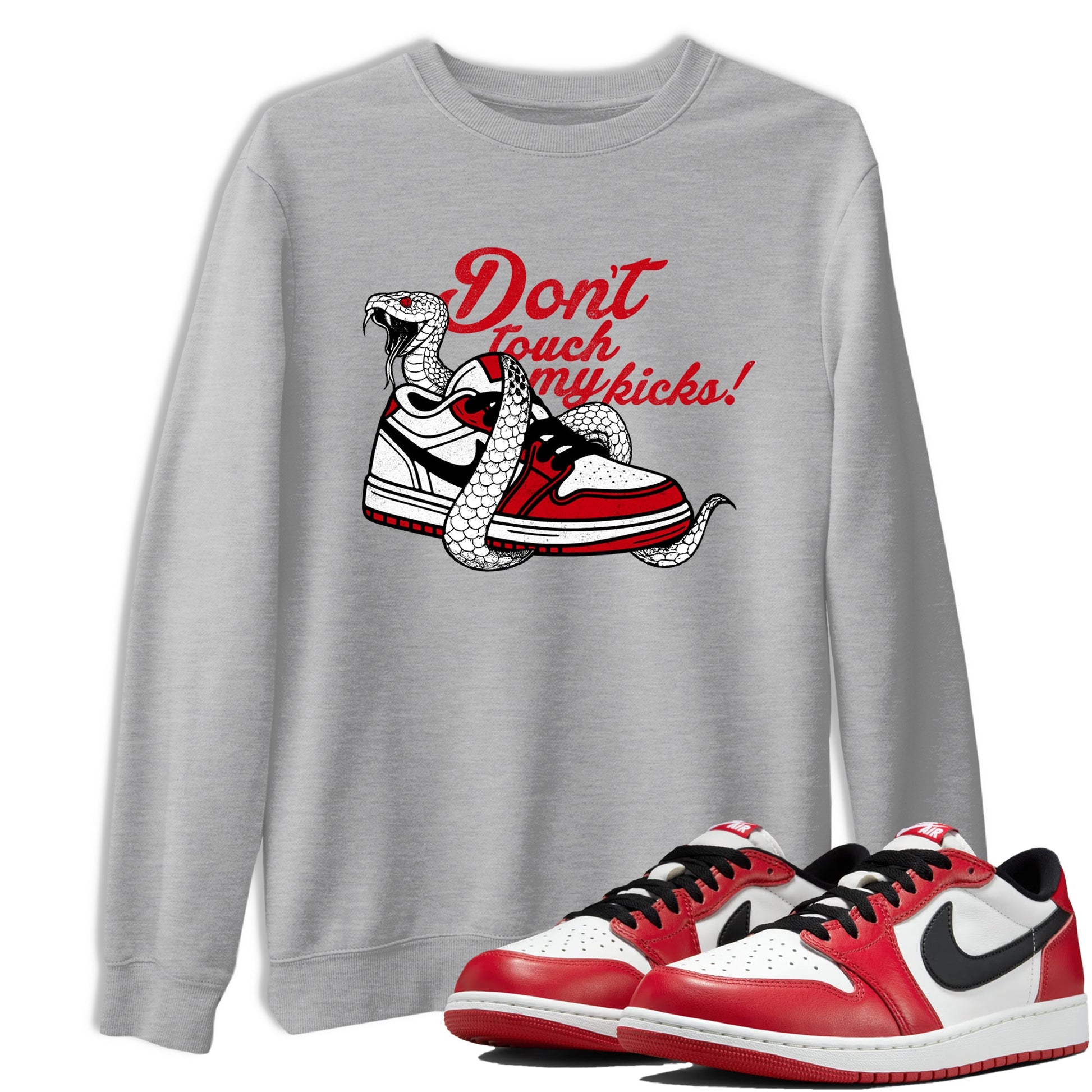 Best Sneakerfit graphic tee – Sneaker Tees To Match Air Jordan 1 Low Chicago Sneakers – Don't Touch My Kicks Tee Heather Grey 1