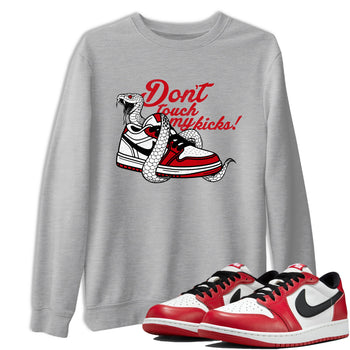 Best Sneakerfit graphic tee – Sneaker Tees To Match Air Jordan 1 Low Chicago Sneakers – Don't Touch My Kicks Tee Heather Grey 1