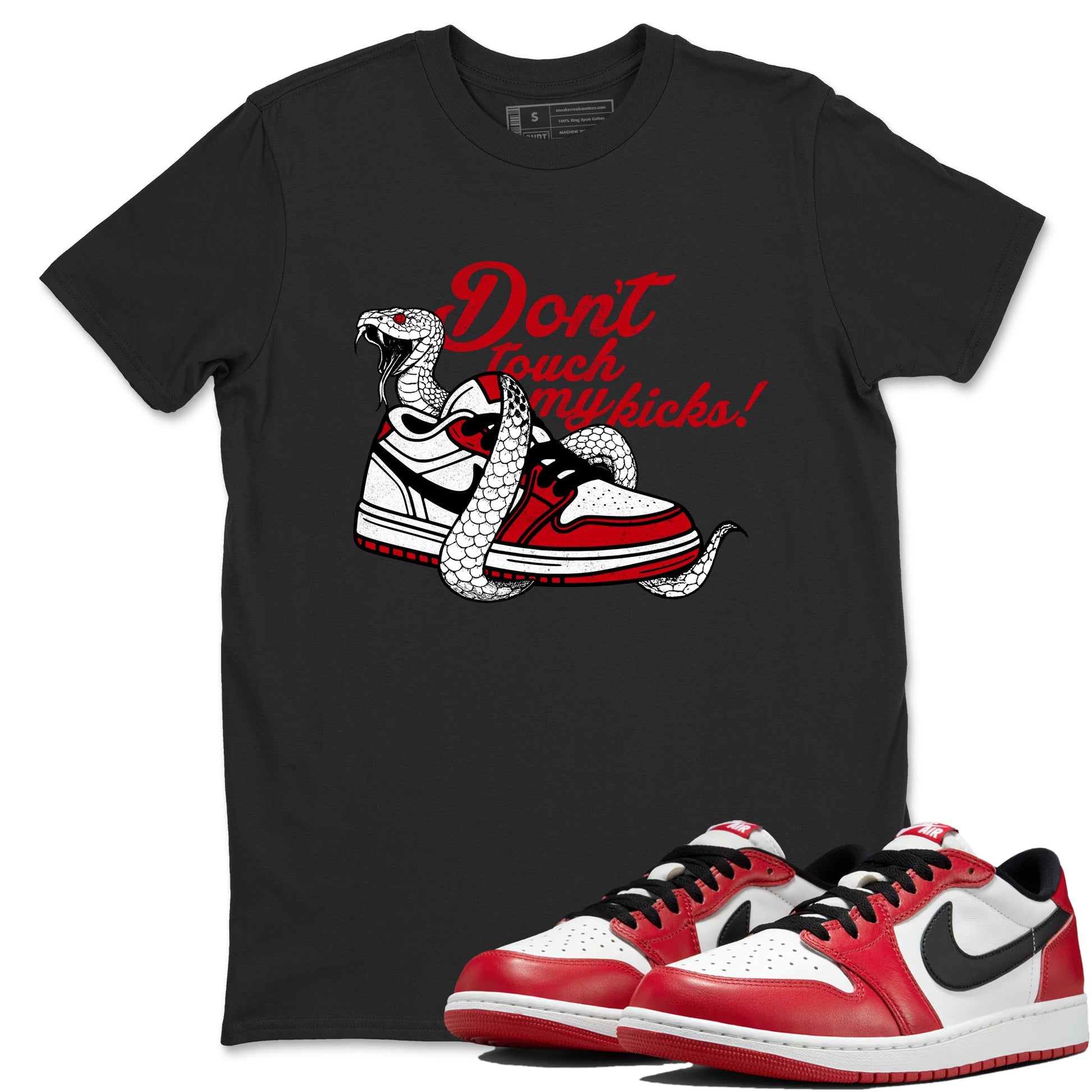 Best Sneakerfit graphic tee – Sneaker Tees To Match Air Jordan 1 Low Chicago Sneakers – Don't Touch My Kicks Tee Black 1