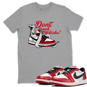 Best Sneakerfit graphic tee – Sneaker Tees To Match Air Jordan 1 Low Chicago Sneakers – Don't Touch My Kicks Tee Heather Grey 1