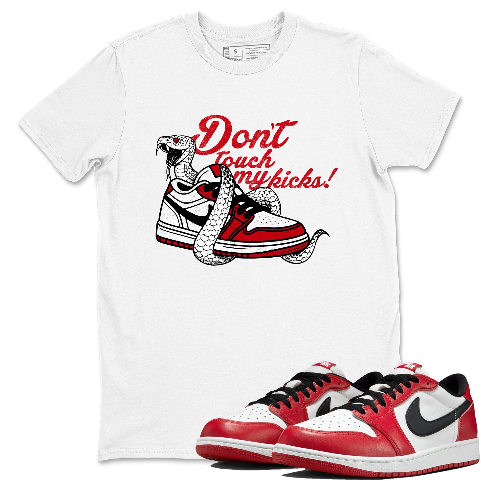 Best Sneakerfit graphic tee – Sneaker Tees To Match Air Jordan 1 Low Chicago Sneakers – Don't Touch My Kicks Tee White 1