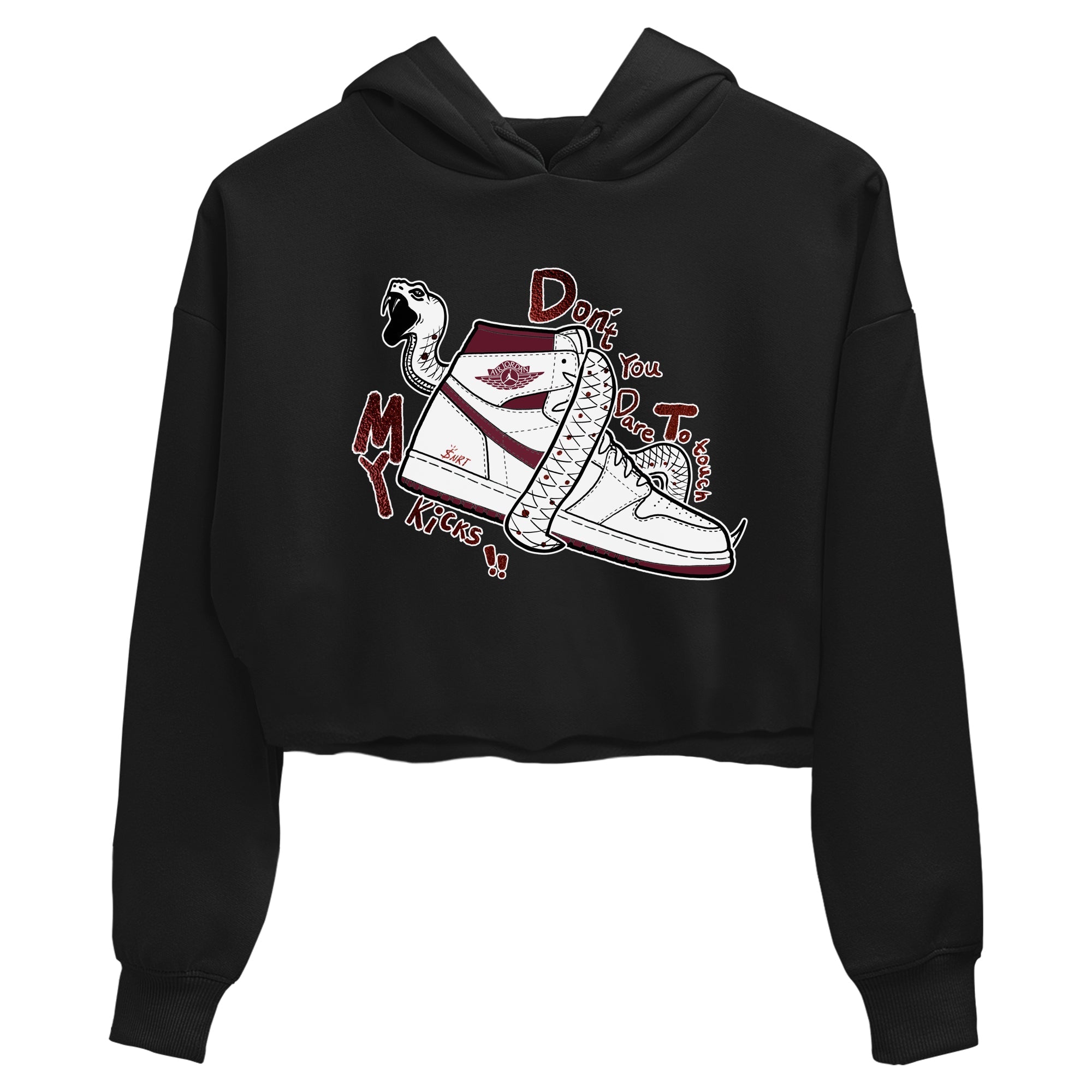 AJ1 High '85 Metallic Burgundy shirts to match jordans Don't Touch My Kicks sneaker match tees 1s High '85 Metallic Burgundy SNRT Sneaker Tees streetwear brand Black 2 crop tee