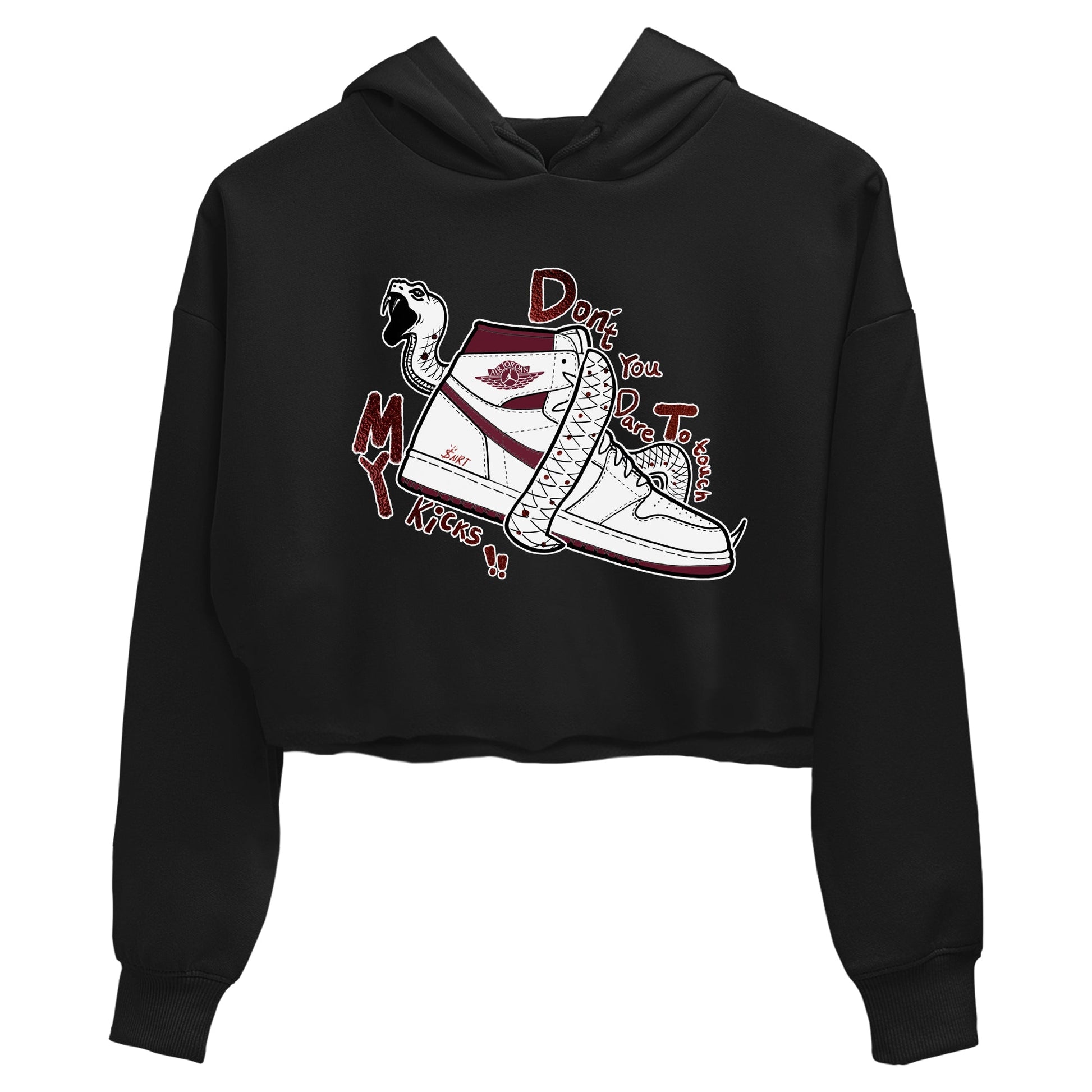 AJ1 High '85 Metallic Burgundy shirts to match jordans Don't Touch My Kicks sneaker match tees 1s High '85 Metallic Burgundy SNRT Sneaker Tees streetwear brand Black 2 crop tee