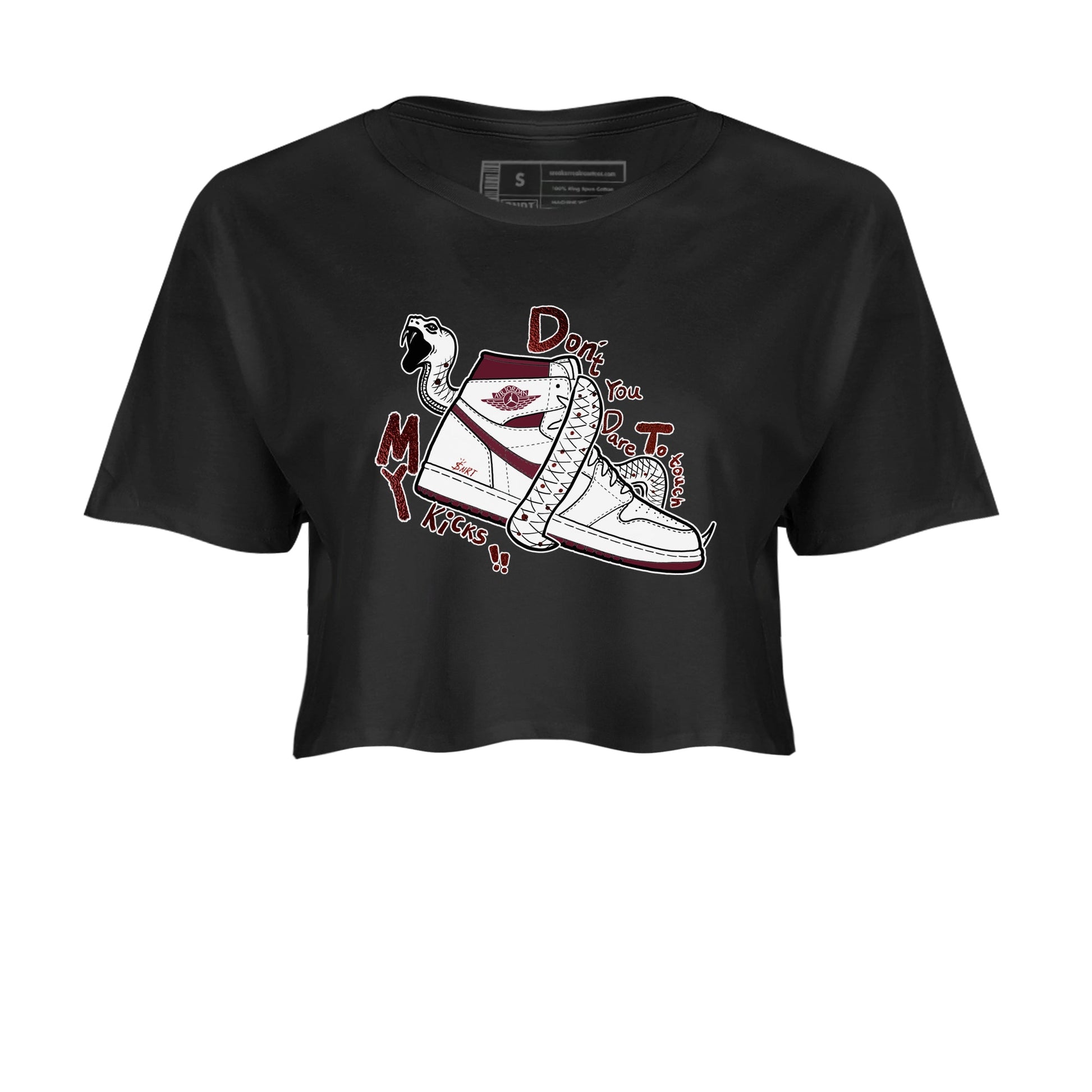AJ1 High '85 Metallic Burgundy shirts to match jordans Don't Touch My Kicks sneaker match tees 1s High '85 Metallic Burgundy SNRT Sneaker Tees streetwear brand Black 2 crop tee