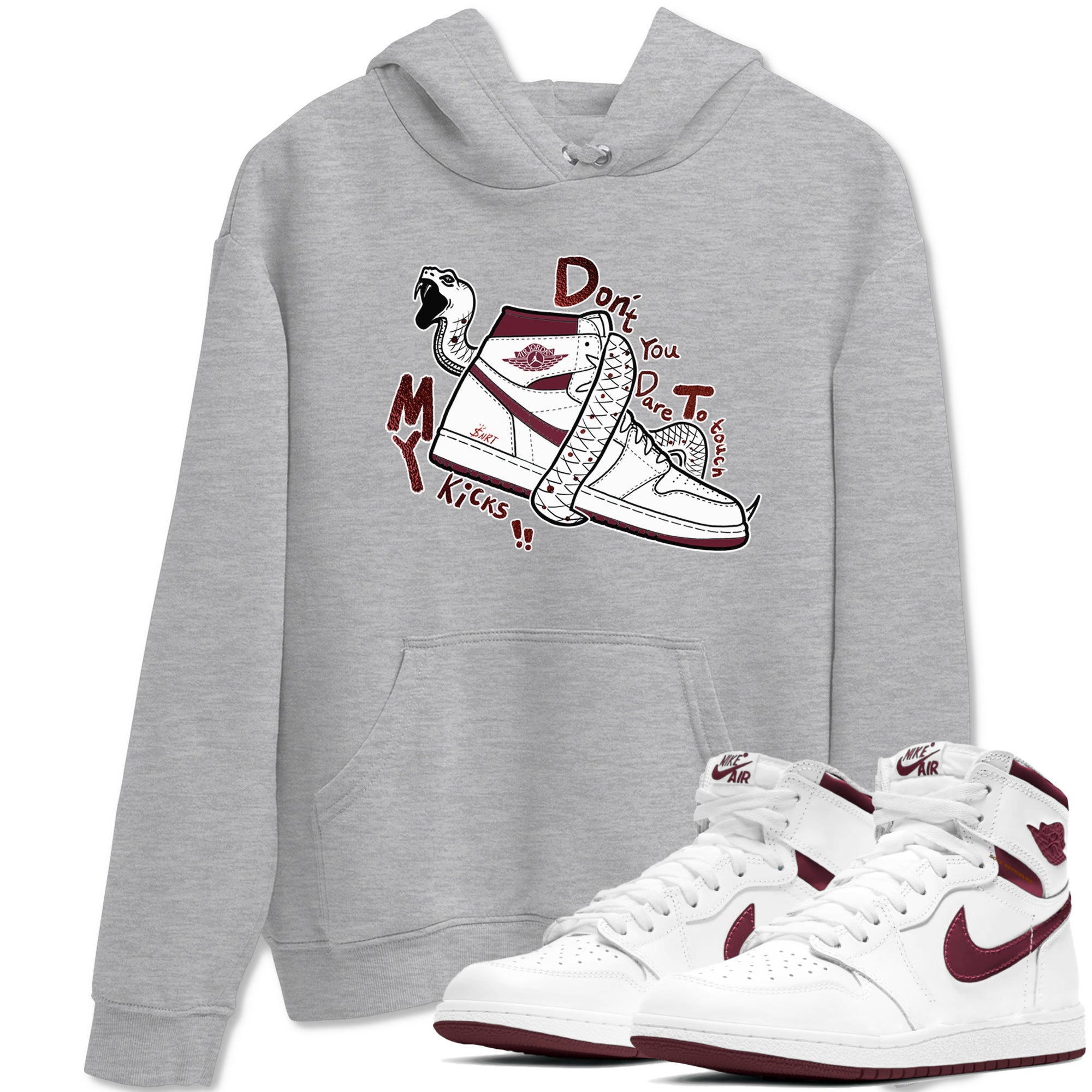 AJ1 High '85 Metallic Burgundy shirts to match jordans Don't Touch My Kicks sneaker match tees 1s High '85 Metallic Burgundy SNRT Sneaker Tees streetwear brand Heather Grey 1 unisex cotton tee