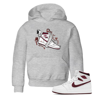 AJ1 High '85 Metallic Burgundy shirts to match jordans Don't Touch My Kicks sneaker match tees 1s High '85 Metallic Burgundy SNRT Sneaker Tees streetwear brand Baby and Youth Heather Grey 1 cotton tee