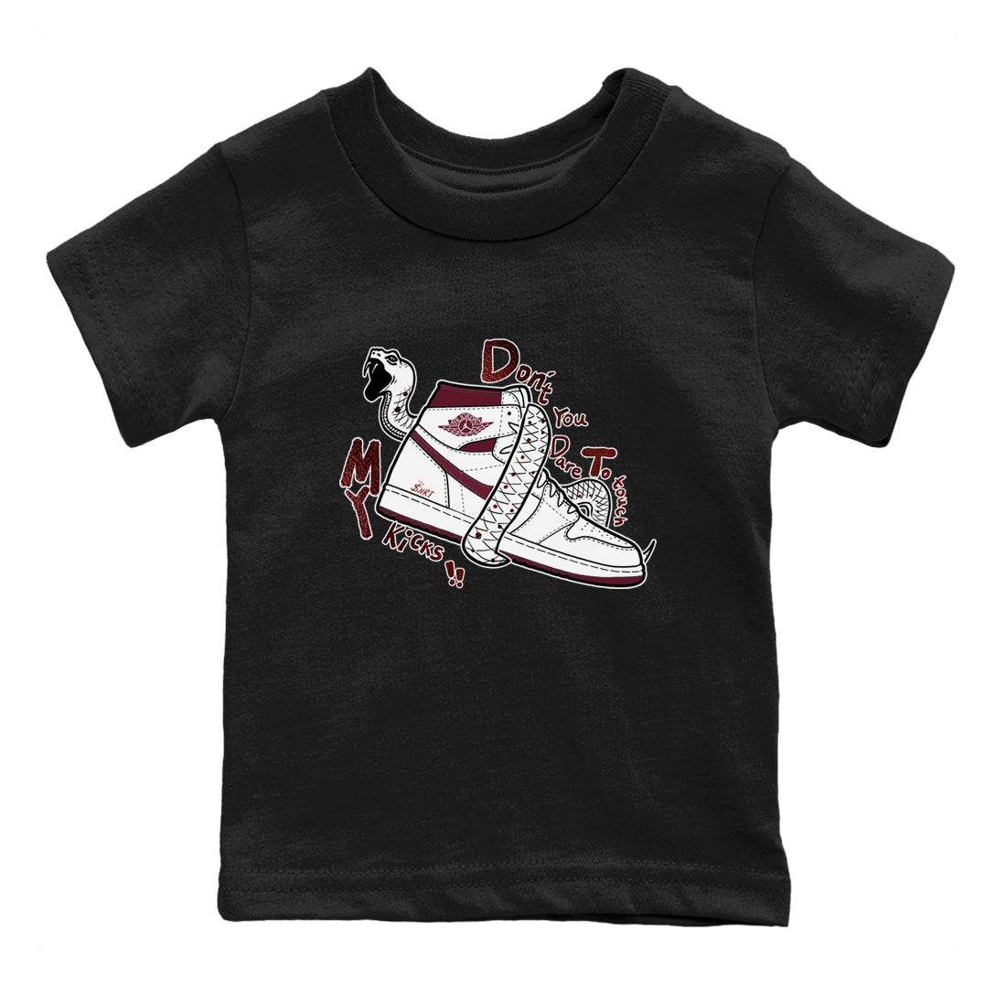 AJ1 High '85 Metallic Burgundy shirts to match jordans Don't Touch My Kicks sneaker match tees 1s High '85 Metallic Burgundy SNRT Sneaker Tees streetwear brand Baby and Youth Black 2 cotton tee