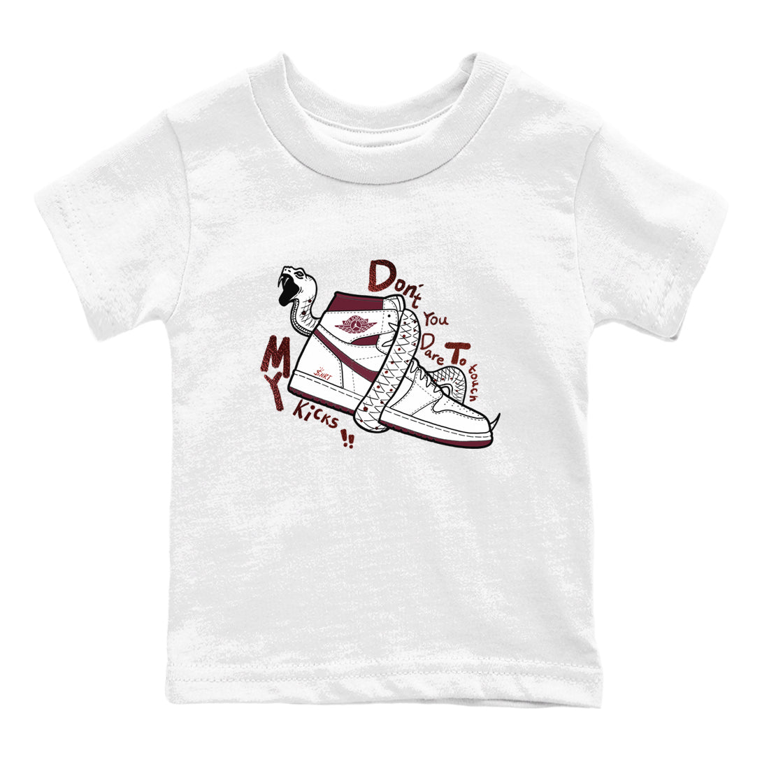 AJ1 High '85 Metallic Burgundy shirts to match jordans Don't Touch My Kicks sneaker match tees 1s High '85 Metallic Burgundy SNRT Sneaker Tees streetwear brand Baby and Youth White 2 cotton tee