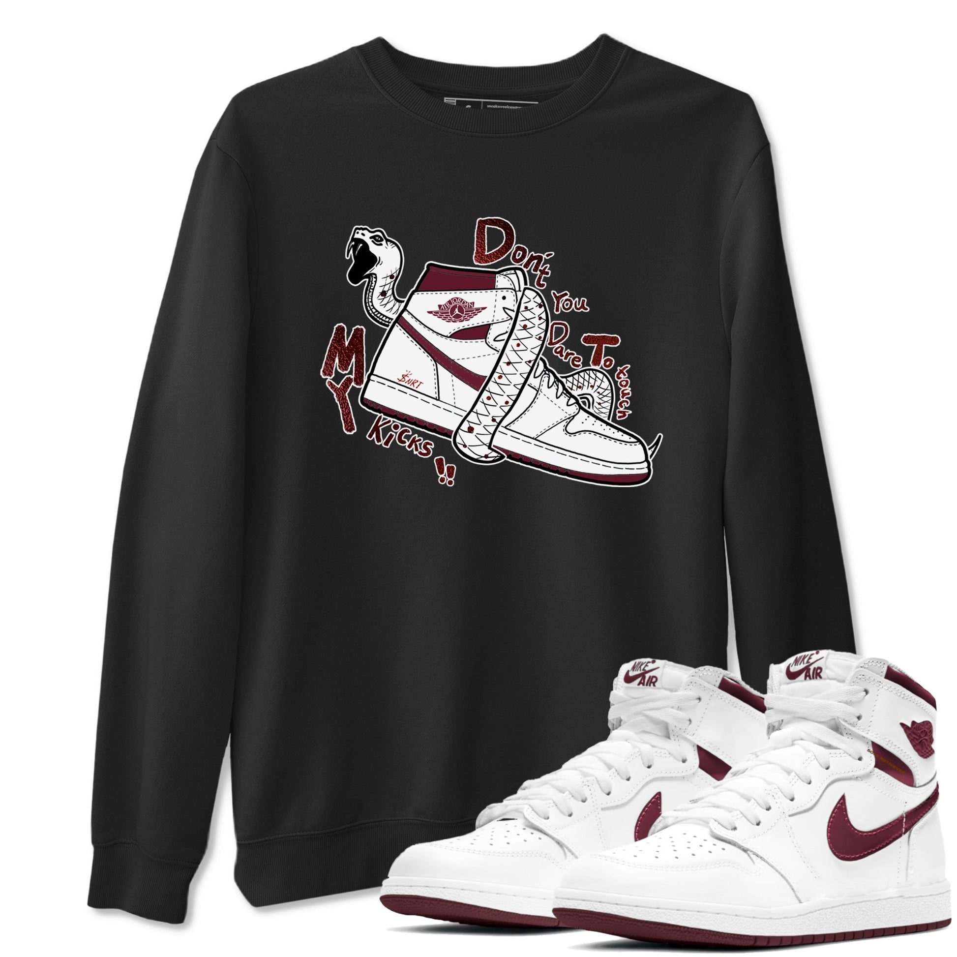 AJ1 High '85 Metallic Burgundy shirts to match jordans Don't Touch My Kicks sneaker match tees 1s High '85 Metallic Burgundy SNRT Sneaker Tees streetwear brand Black 1 unisex cotton tee
