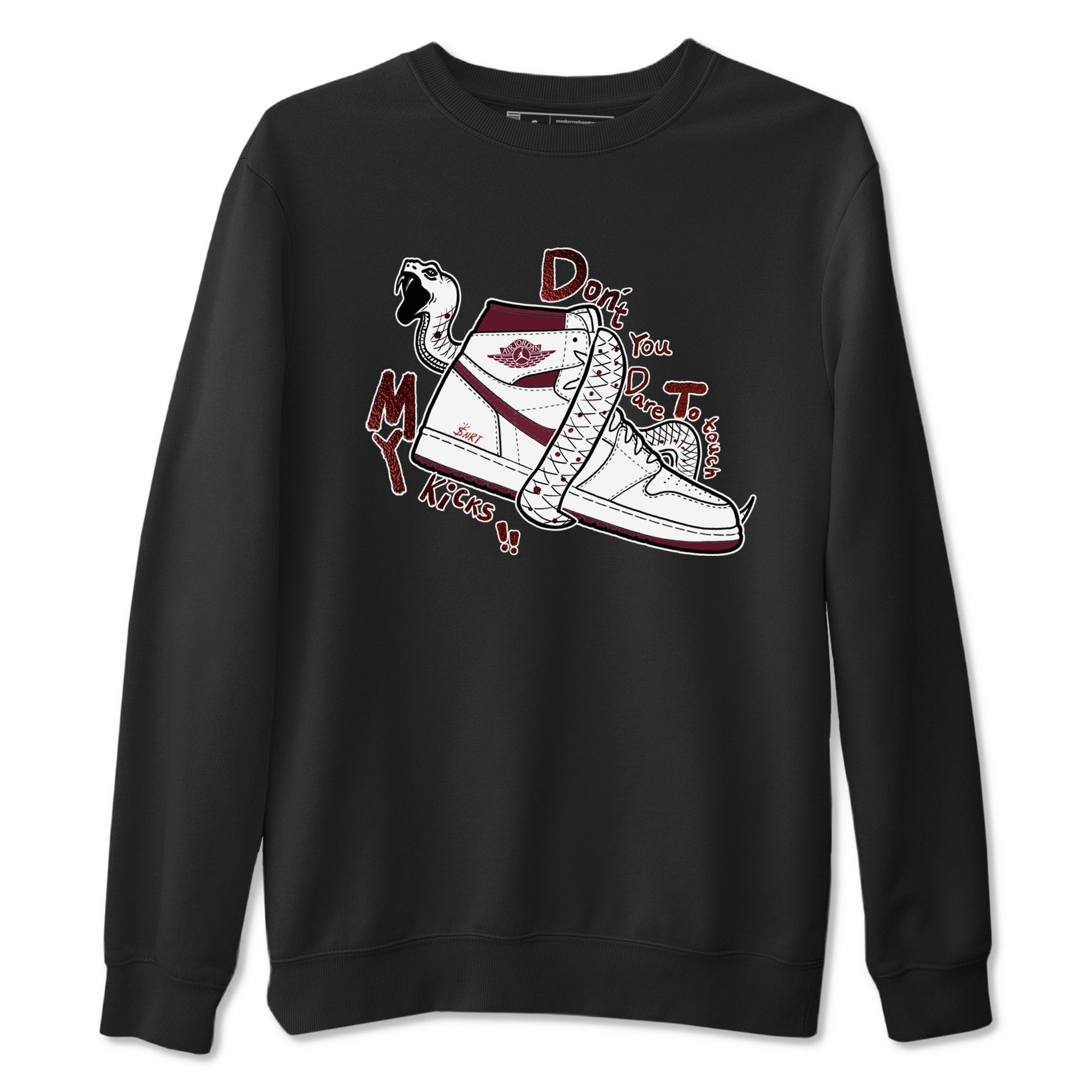 AJ1 High '85 Metallic Burgundy shirts to match jordans Don't Touch My Kicks sneaker match tees 1s High '85 Metallic Burgundy SNRT Sneaker Tees streetwear brand Black 2 unisex cotton tee