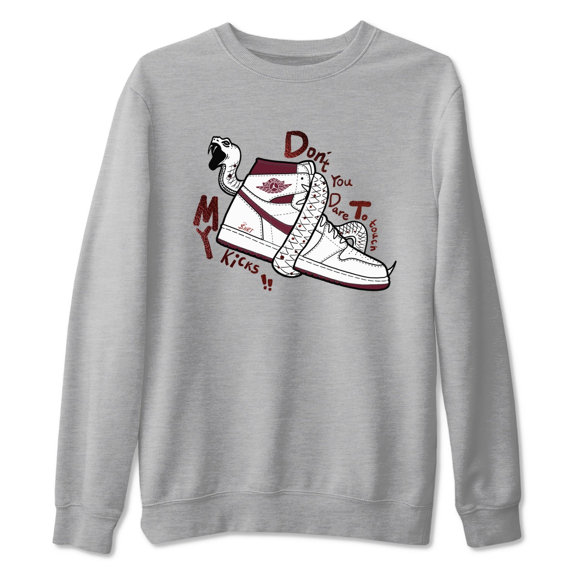 AJ1 High '85 Metallic Burgundy shirts to match jordans Don't Touch My Kicks sneaker match tees 1s High '85 Metallic Burgundy SNRT Sneaker Tees streetwear brand Heather Grey 2 unisex cotton tee