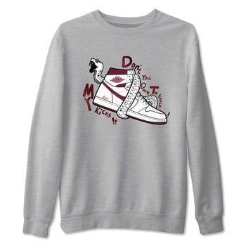 AJ1 High '85 Metallic Burgundy shirts to match jordans Don't Touch My Kicks sneaker match tees 1s High '85 Metallic Burgundy SNRT Sneaker Tees streetwear brand Heather Grey 2 unisex cotton tee