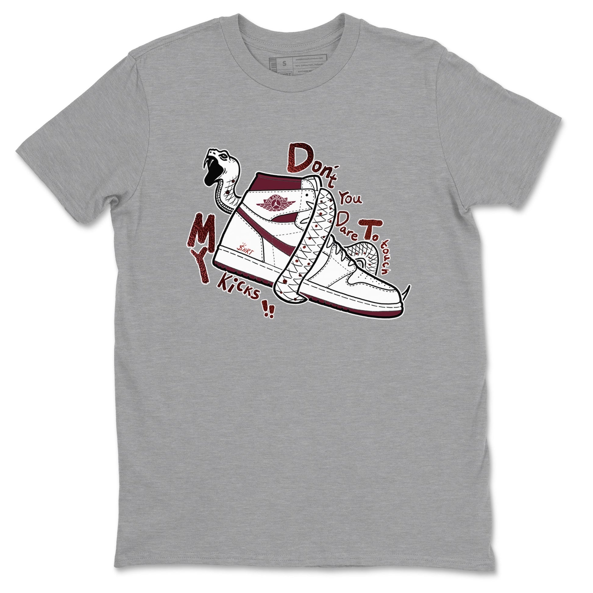 AJ1 High '85 Metallic Burgundy shirts to match jordans Don't Touch My Kicks sneaker match tees 1s High '85 Metallic Burgundy SNRT Sneaker Tees streetwear brand Heather Grey 2 unisex cotton tee
