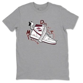 AJ1 High '85 Metallic Burgundy shirts to match jordans Don't Touch My Kicks sneaker match tees 1s High '85 Metallic Burgundy SNRT Sneaker Tees streetwear brand Heather Grey 2 unisex cotton tee