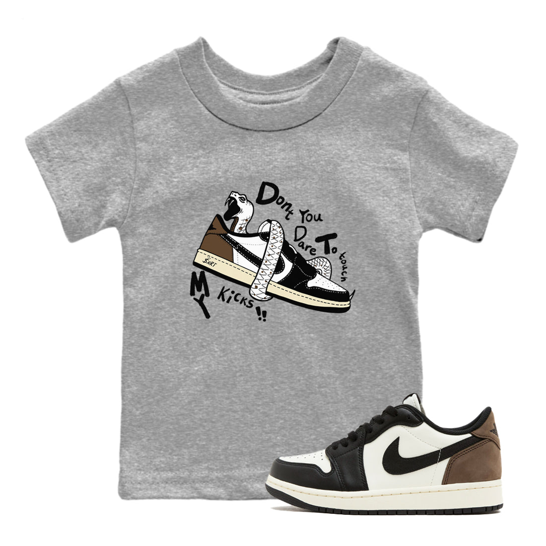 1s Mocha shirts to match jordans Don't Touch My Kicks sneaker match tees Air Jordan 1 Mocha SNRT Sneaker Release Tees Youth Baby Heather Grey 1 crew neck shirts