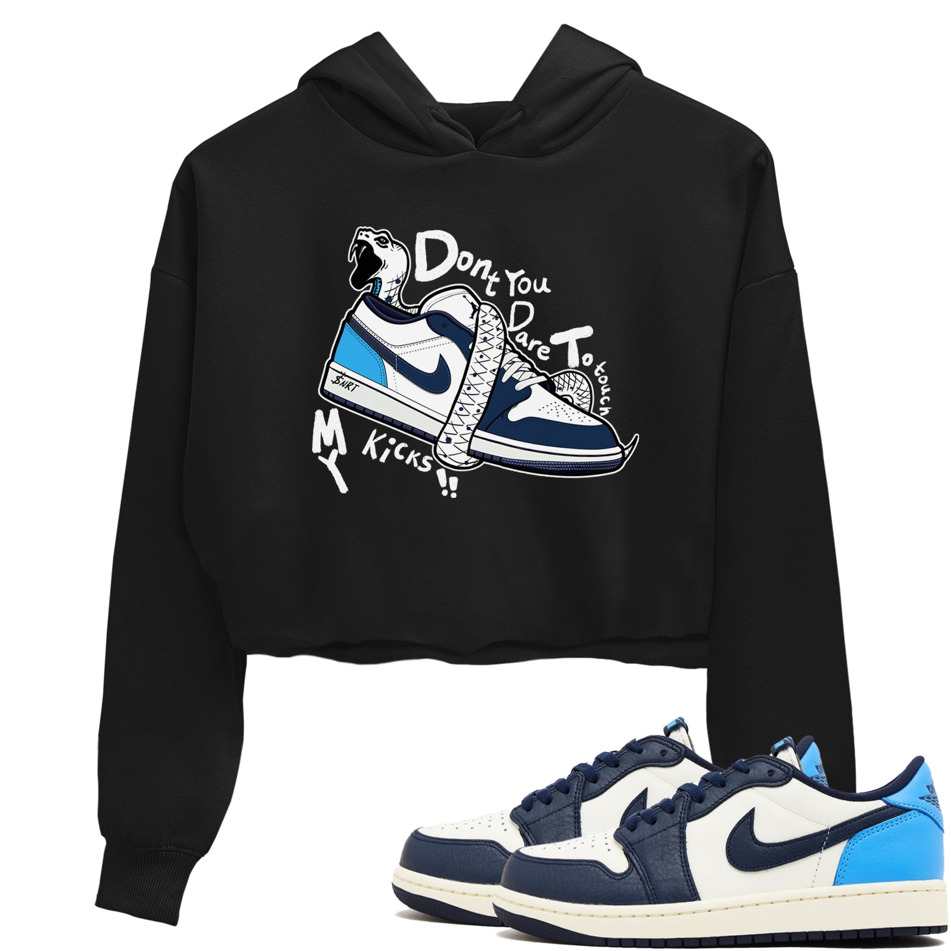 1s Obsidian shirts to match jordans Don't Touch My Kicks shirts to match Jordans AJ1 Retro Low OG Obsidian match shoes to clothes SNRT Sneaker Tees unisex cotton Black 1 crop tee