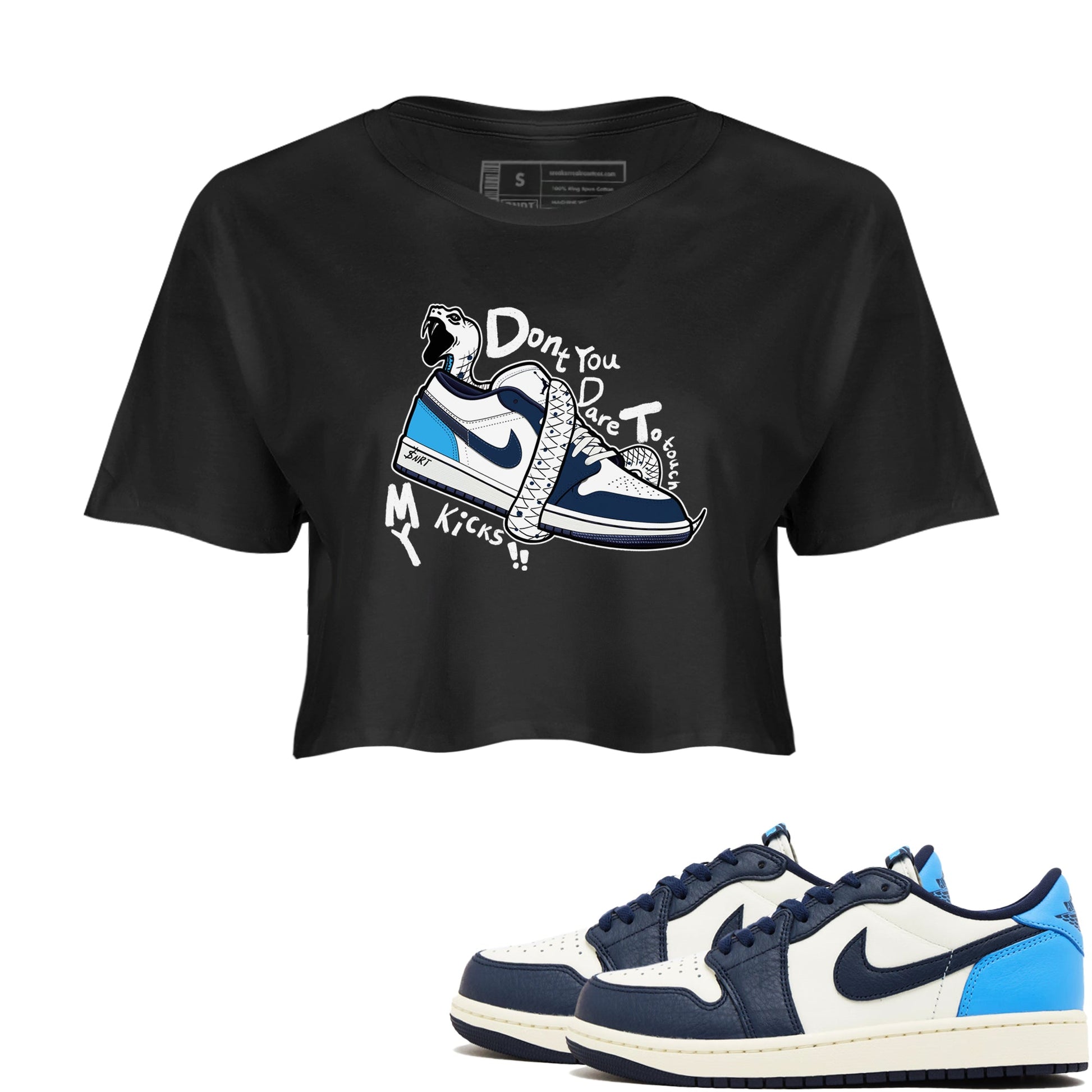 1s Obsidian shirts to match jordans Don't Touch My Kicks shirts to match Jordans AJ1 Retro Low OG Obsidian match shoes to clothes SNRT Sneaker Tees unisex cotton Black 1 crop tee
