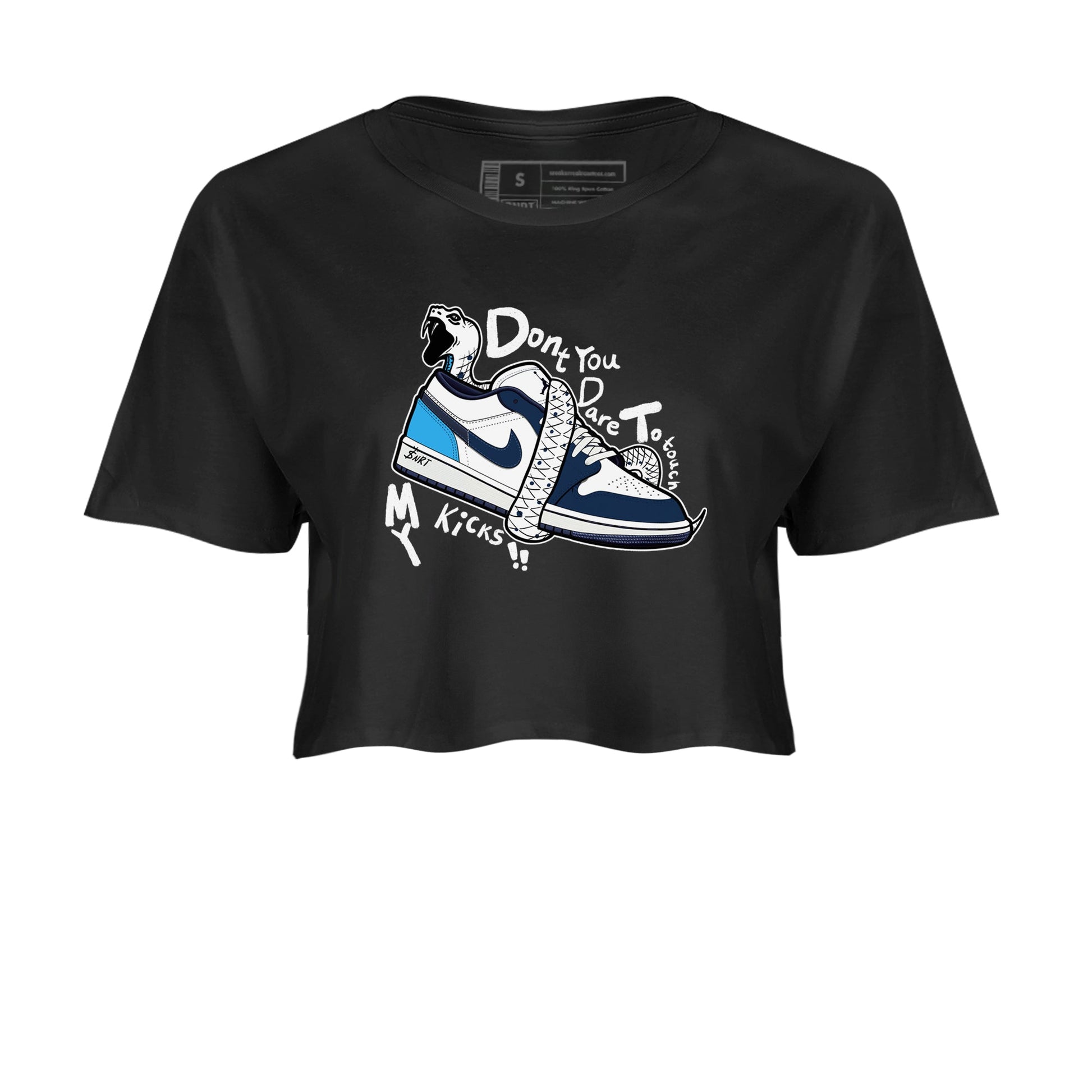 1s Obsidian shirts to match jordans Don't Touch My Kicks shirts to match Jordans AJ1 Retro Low OG Obsidian match shoes to clothes SNRT Sneaker Tees unisex cotton Black 2 crop tee