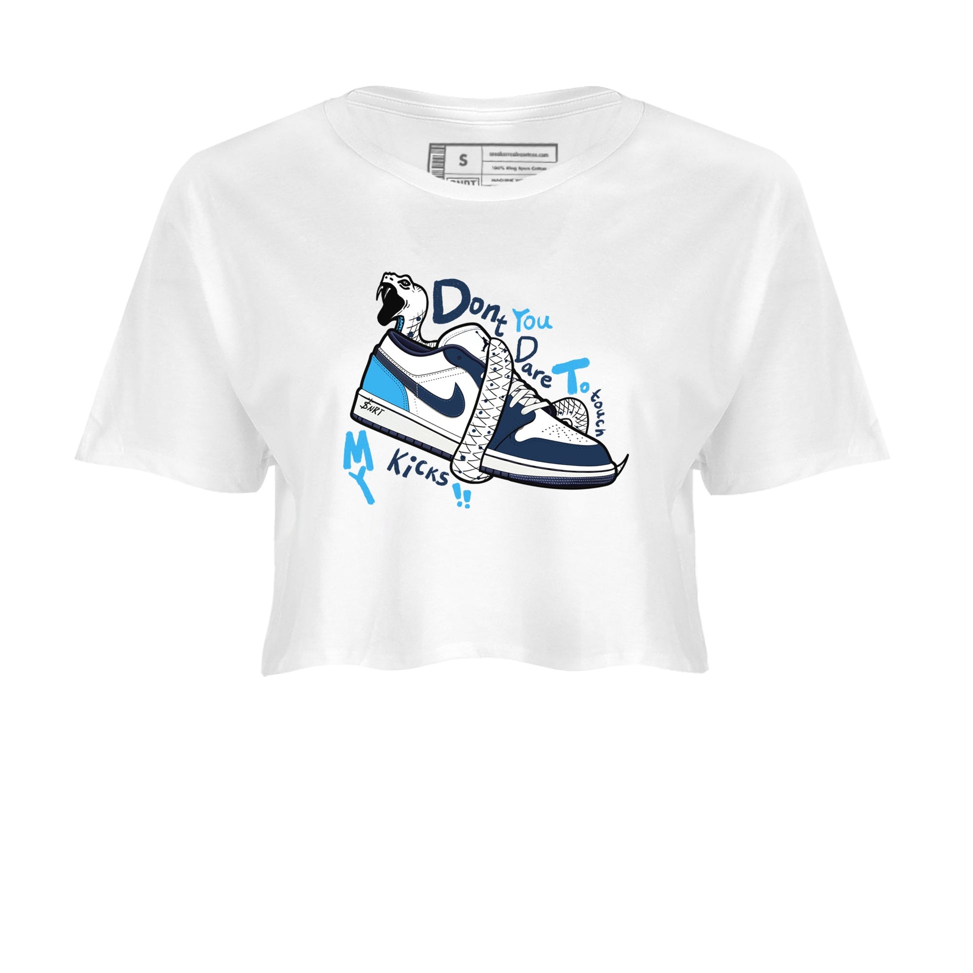 1s Obsidian shirts to match jordans Don't Touch My Kicks shirts to match Jordans AJ1 Retro Low OG Obsidian match shoes to clothes SNRT Sneaker Tees unisex cotton White 2 crop tee