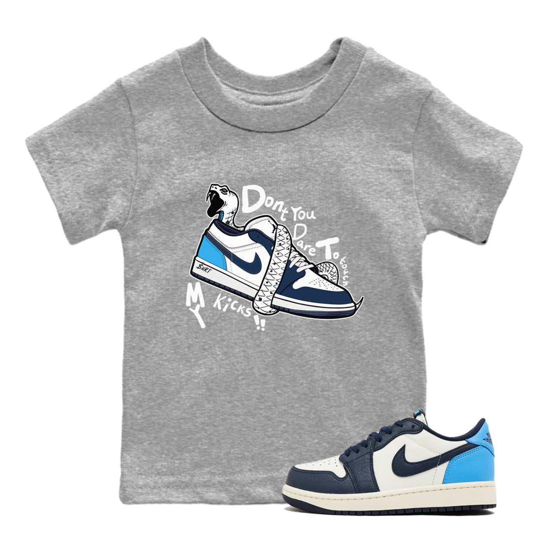 1s Obsidian shirts to match jordans Don't Touch My Kicks shirts to match Jordans AJ1 Retro Low OG Obsidian match shoes to clothes SNRT Sneaker Tees Youth Baby Heather Grey 1 tee