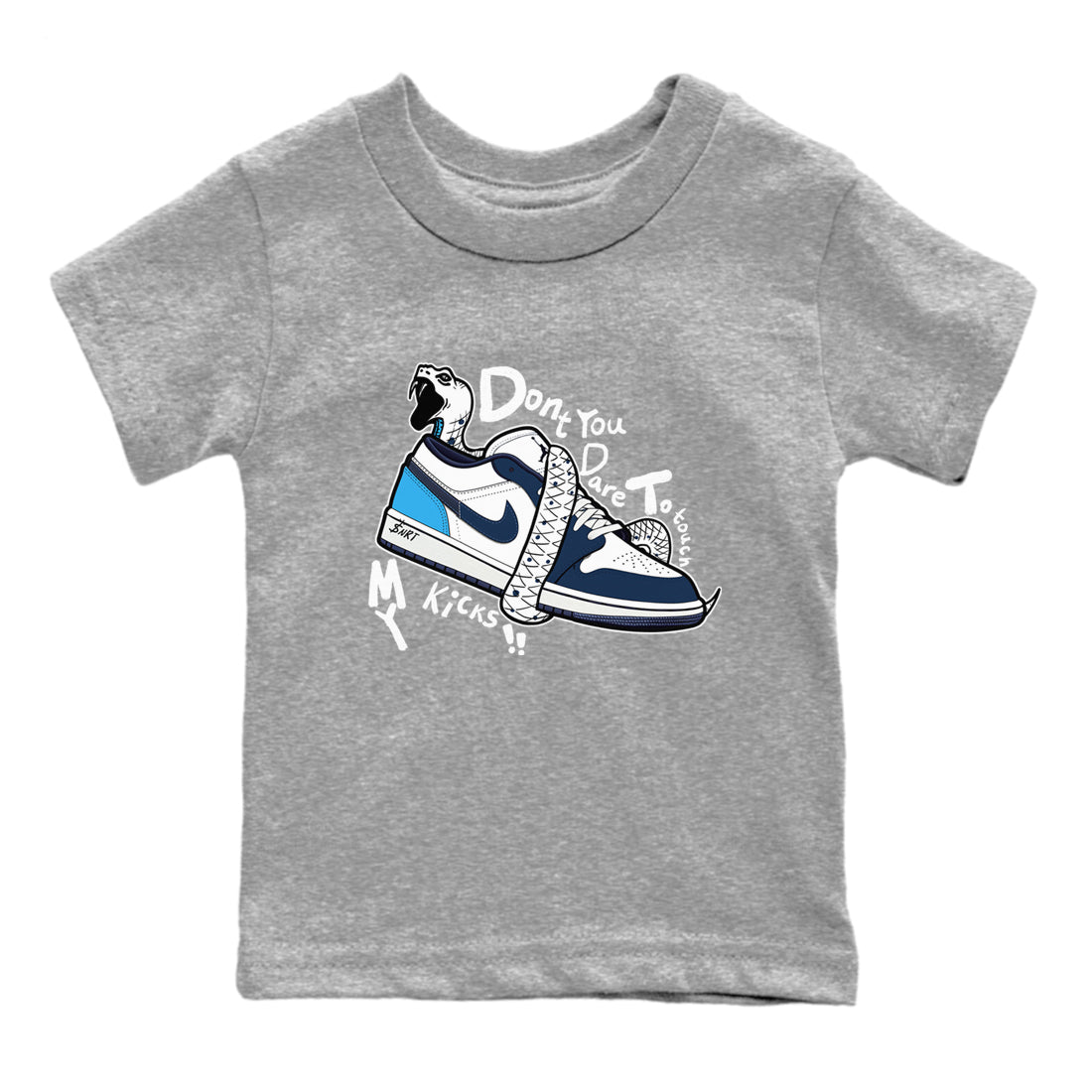 1s Obsidian shirts to match jordans Don't Touch My Kicks shirts to match Jordans AJ1 Retro Low OG Obsidian match shoes to clothes SNRT Sneaker Tees Youth Baby Heather Grey 2 tee