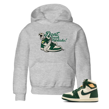 Sneaker Threads – Sneaker Tees To Match Air Jordan 1 Pro Green – Don't Touch My Kicks Youth Graphic Tee Heather Grey 1. Perfect for Jordan releases 2025 colorways.