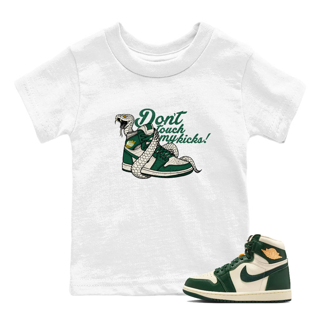 Sneaker Threads – Sneaker Tees To Match Air Jordan 1 Pro Green – Don't Touch My Kicks Youth Graphic Tee White 1. Perfect for Jordan releases 2025 colorways.