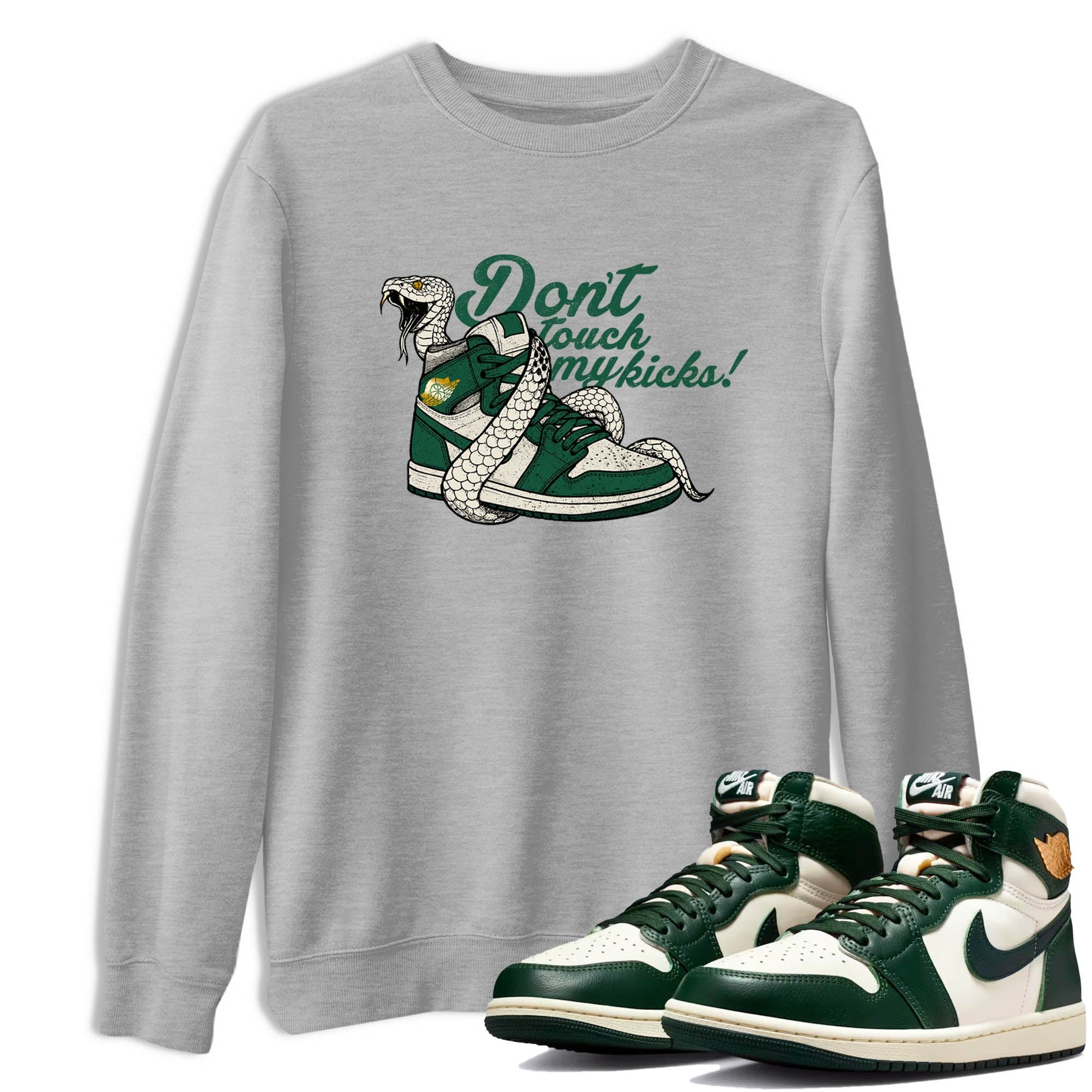 Sneaker Threads – Sneaker Tees To Match Air Jordan 1 Pro Green – Don't Touch My Kicks Graphic Tee Heather Grey 1. Perfect for Jordan releases 2025 colorways.