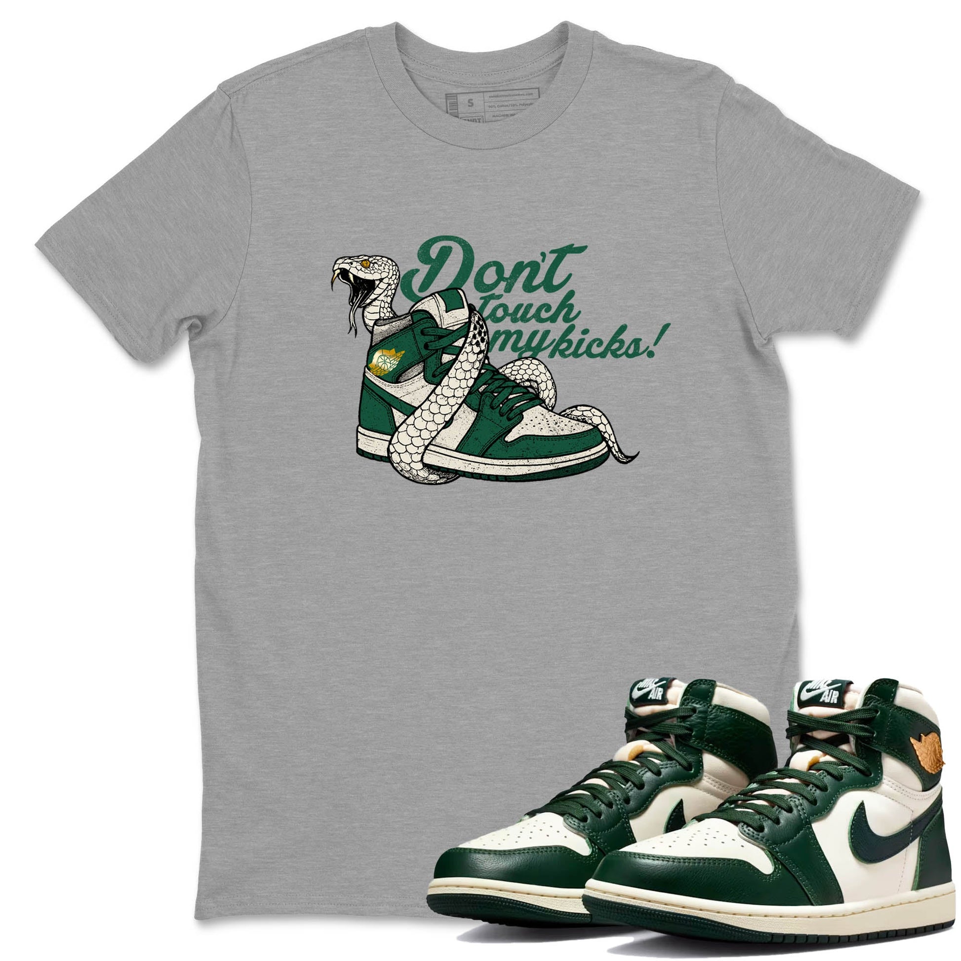Sneaker Threads – Sneaker Tees To Match Air Jordan 1 Pro Green – Don't Touch My Kicks Graphic Tee Heather Grey 1. Perfect for Jordan releases 2025 colorways.