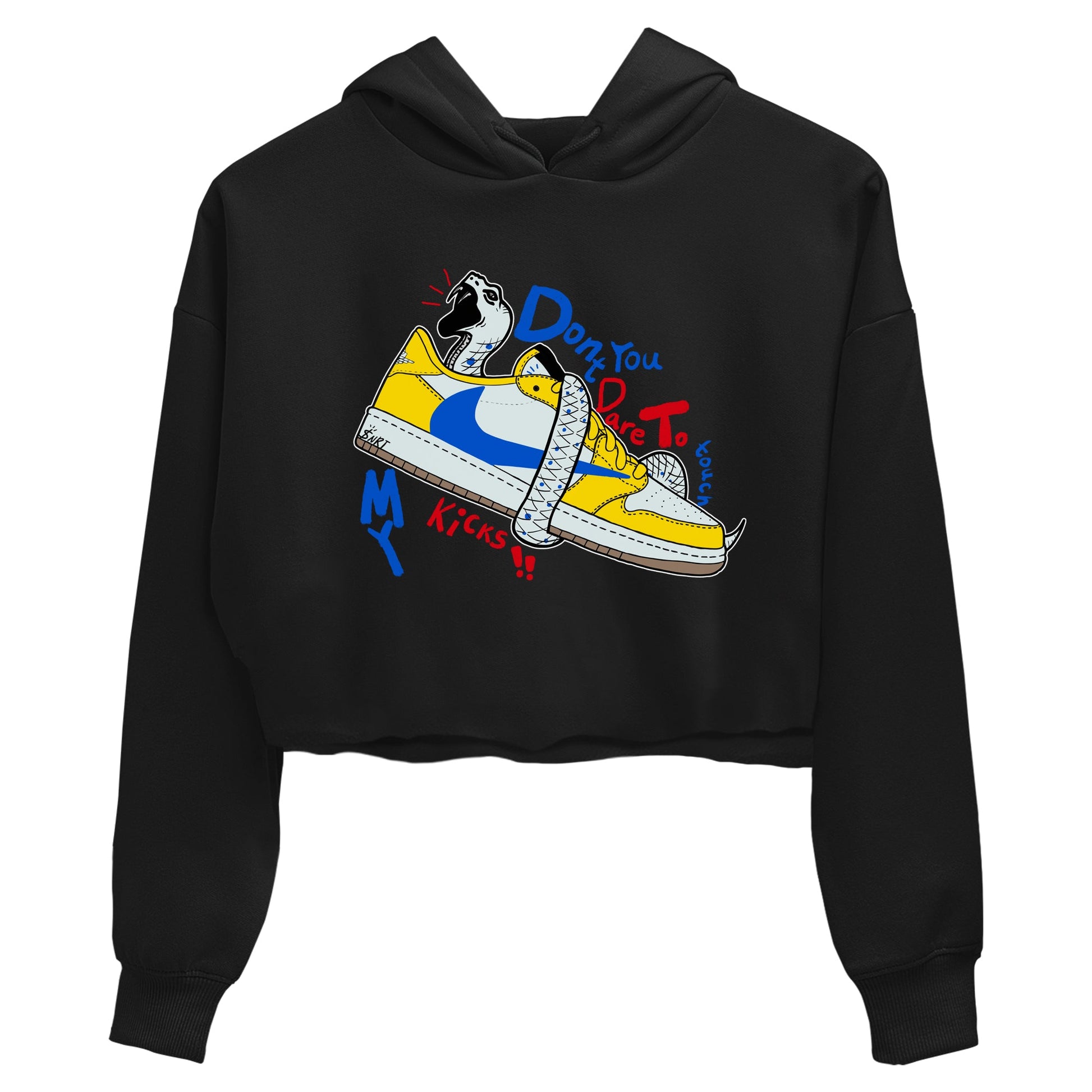 1s Travis Scott Canary shirt to match jordans Don't Touch My Kicks sneaker tees Air Jordan 1 Travis Scott Canary SNRT Sneaker Release Tees Black 2 crop length shirt