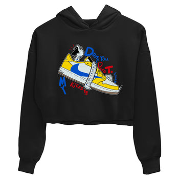 1s Travis Scott Canary shirt to match jordans Don't Touch My Kicks sneaker tees Air Jordan 1 Travis Scott Canary SNRT Sneaker Release Tees Black 2 crop length shirt