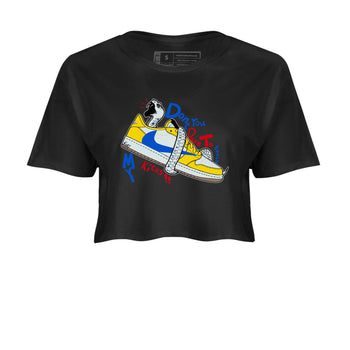 1s Travis Scott Canary shirt to match jordans Don't Touch My Kicks sneaker tees Air Jordan 1 Travis Scott Canary SNRT Sneaker Release Tees Black 2 crop length shirt