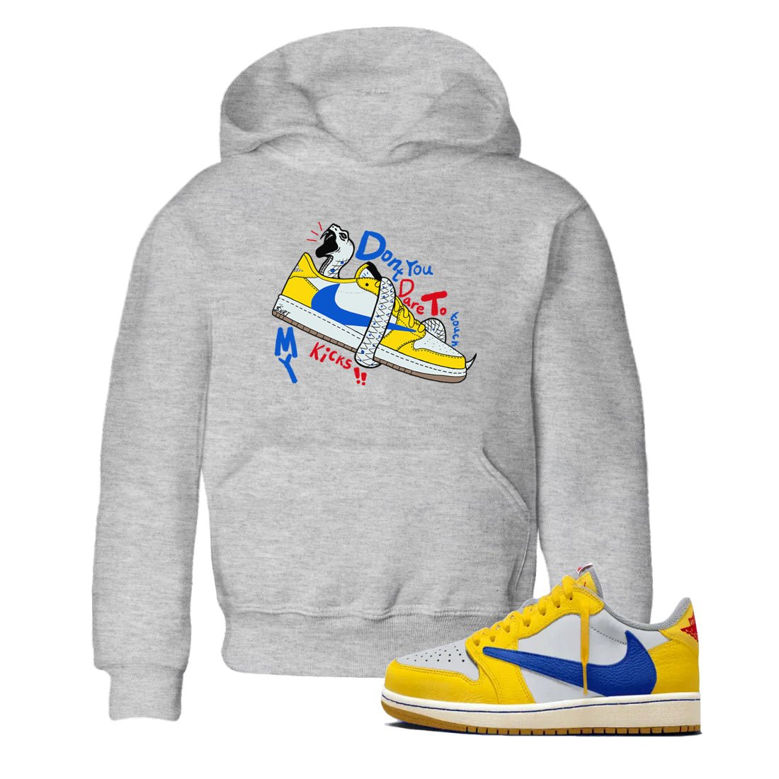 1s Travis Scott Canary shirt to match jordans Don't Touch My Kicks sneaker tees Air Jordan 1 Travis Scott Canary SNRT sneaker release tees baby toddler Heather Grey 1 cotton Shirt