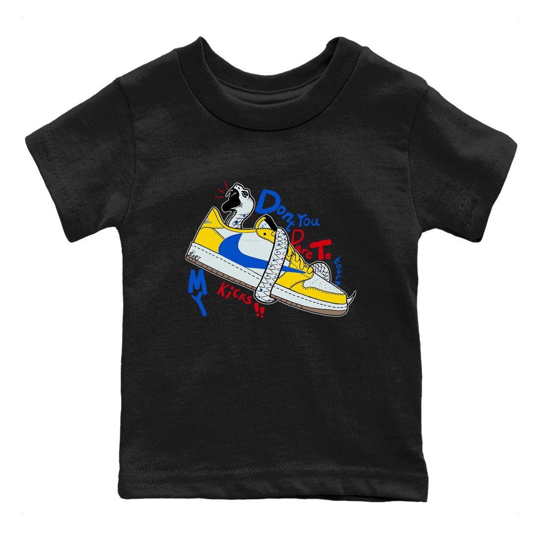 1s Travis Scott Canary shirt to match jordans Don't Touch My Kicks sneaker tees Air Jordan 1 Travis Scott Canary SNRT sneaker release tees baby toddler Black 2 cotton Shirt