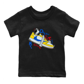 1s Travis Scott Canary shirt to match jordans Don't Touch My Kicks sneaker tees Air Jordan 1 Travis Scott Canary SNRT sneaker release tees baby toddler Black 2 cotton Shirt