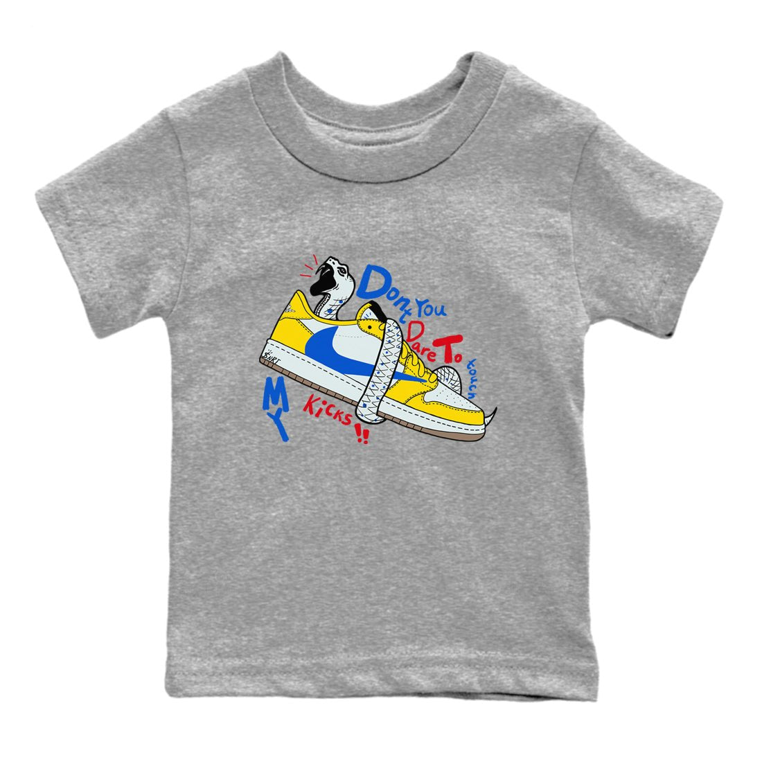 1s Travis Scott Canary shirt to match jordans Don't Touch My Kicks sneaker tees Air Jordan 1 Travis Scott Canary SNRT sneaker release tees baby toddler Heather Grey 2 cotton Shirt