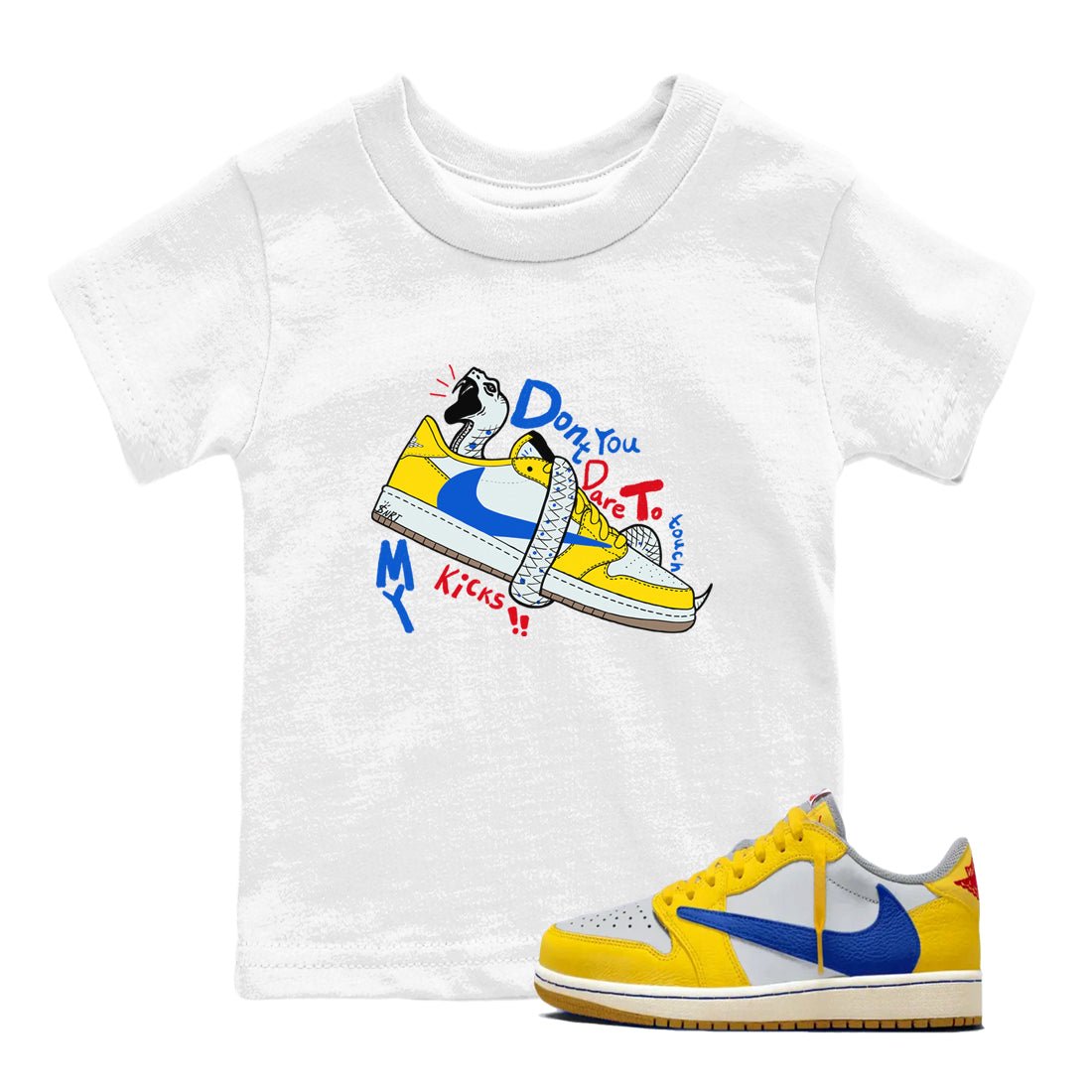 1s Travis Scott Canary shirt to match jordans Don't Touch My Kicks sneaker tees Air Jordan 1 Travis Scott Canary SNRT sneaker release tees baby toddler White 1 cotton Shirt