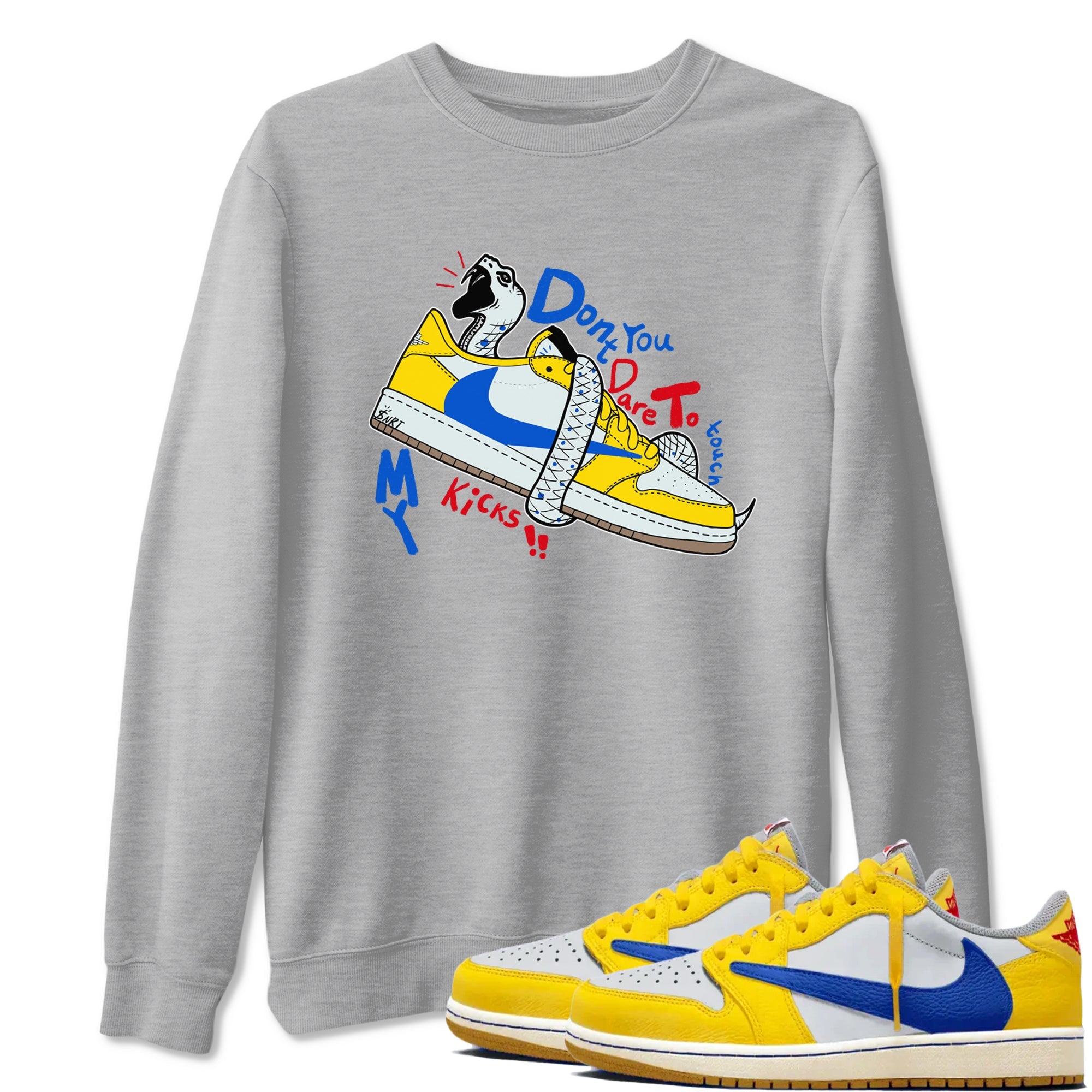 1s Travis Scott Canary shirt to match jordans Don't Touch My Kicks sneaker tees Air Jordan 1 Travis Scott Canary SNRT Sneaker Release Tees unisex cotton Heather Grey 1 crew neck shirt