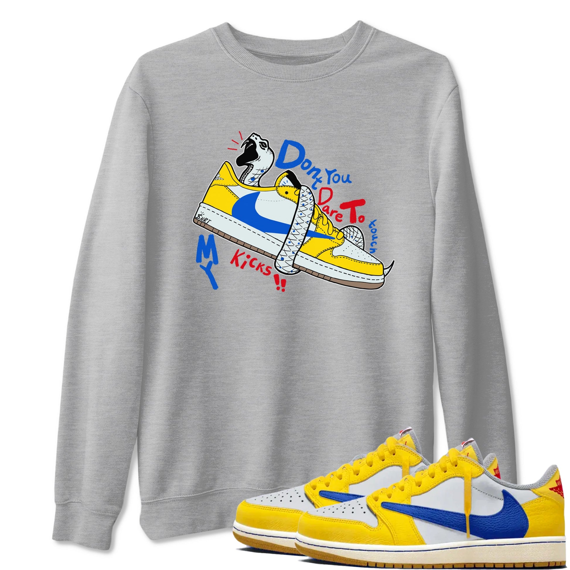 1s Travis Scott Canary shirt to match jordans Don't Touch My Kicks sneaker tees Air Jordan 1 Travis Scott Canary SNRT Sneaker Release Tees unisex cotton Heather Grey 1 crew neck shirt