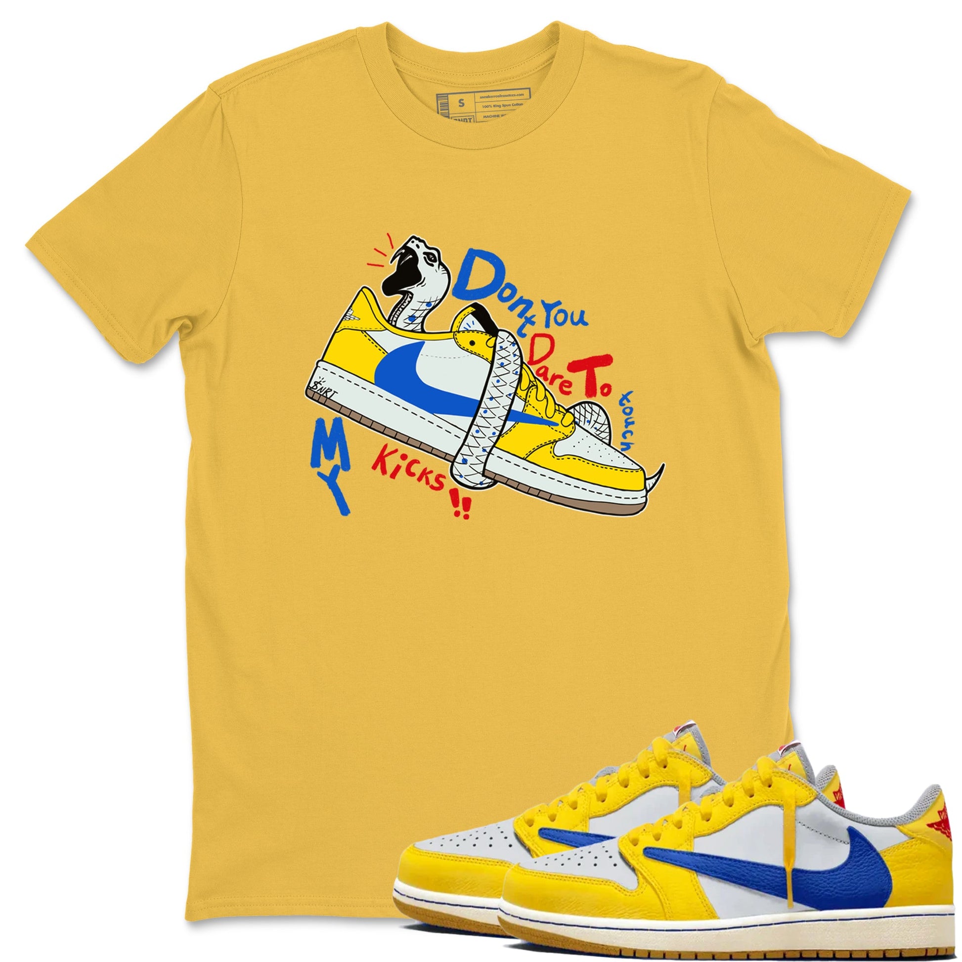 1s Travis Scott Canary shirt to match jordans Don't Touch My Kicks sneaker tees Air Jordan 1 Travis Scott Canary SNRT Sneaker Release Tees unisex cotton Daisy 1 crew neck shirt