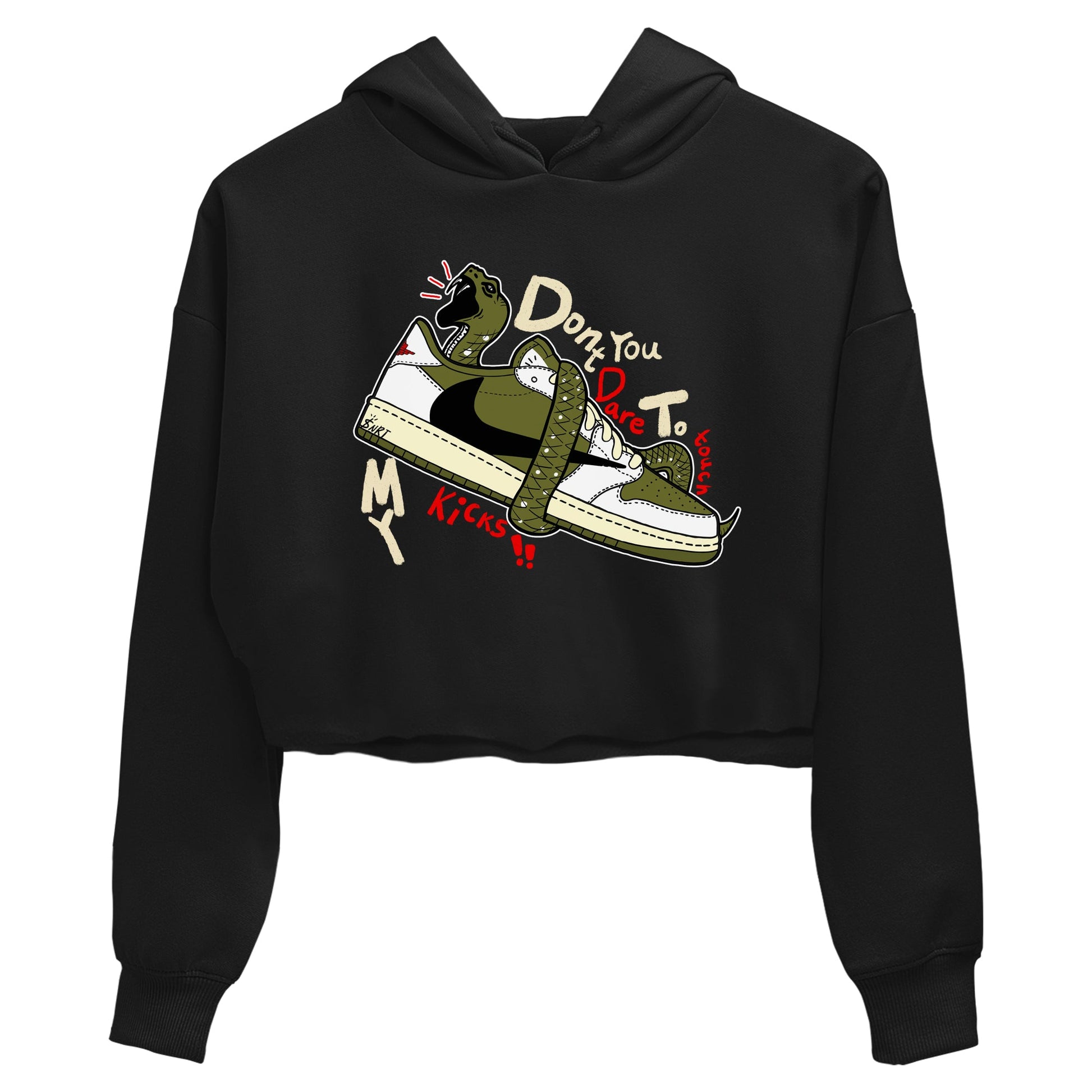 Jordan 1 Olive t shirts to match sneakers Don't Touch My Kicks sneaker match tees Air Jordan 1 Low x Travis Scott Reverse Olive tee SNRT Sneaker Tees unisex cotton Black 2 crop tee