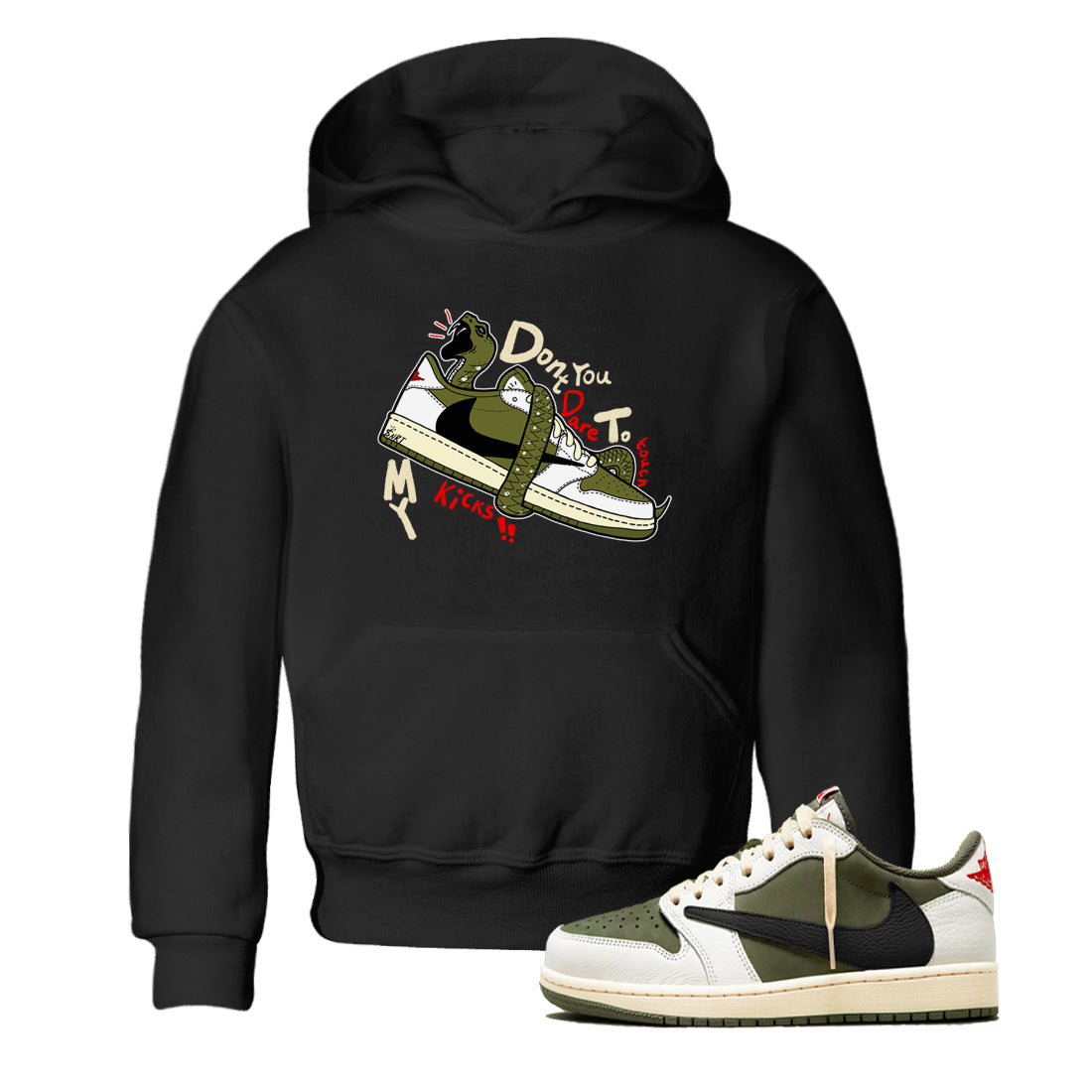 Jordan 1 Olive t shirts to match sneakers Don't Touch My Kicks sneaker match tees Air Jordan 1 Low x Travis Scott Reverse Olive tee SNRT Sneaker Tees Youth Baby Black 1 tee