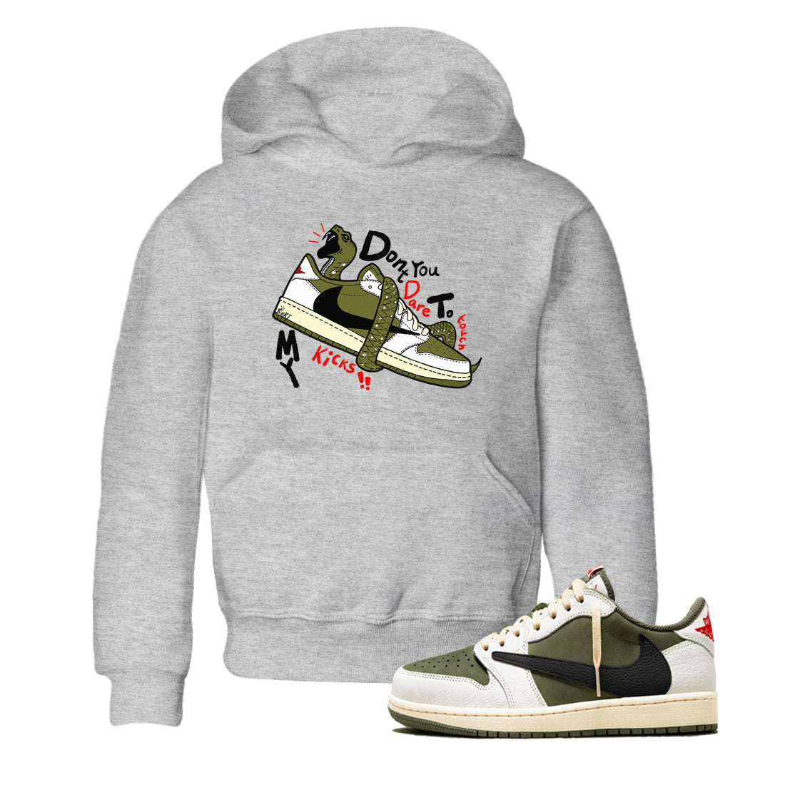 Jordan 1 Olive t shirts to match sneakers Don't Touch My Kicks sneaker match tees Air Jordan 1 Low x Travis Scott Reverse Olive tee SNRT Sneaker Tees Youth Baby Heather Grey 1 tee