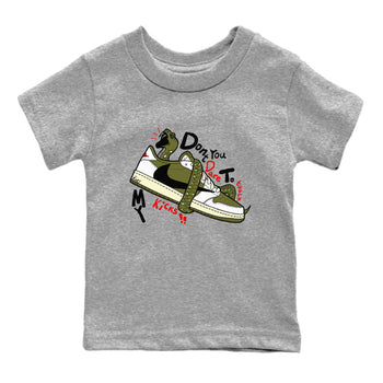 Jordan 1 Olive t shirts to match sneakers Don't Touch My Kicks sneaker match tees Air Jordan 1 Low x Travis Scott Reverse Olive tee SNRT Sneaker Tees Youth Baby Heather Grey 2 tee