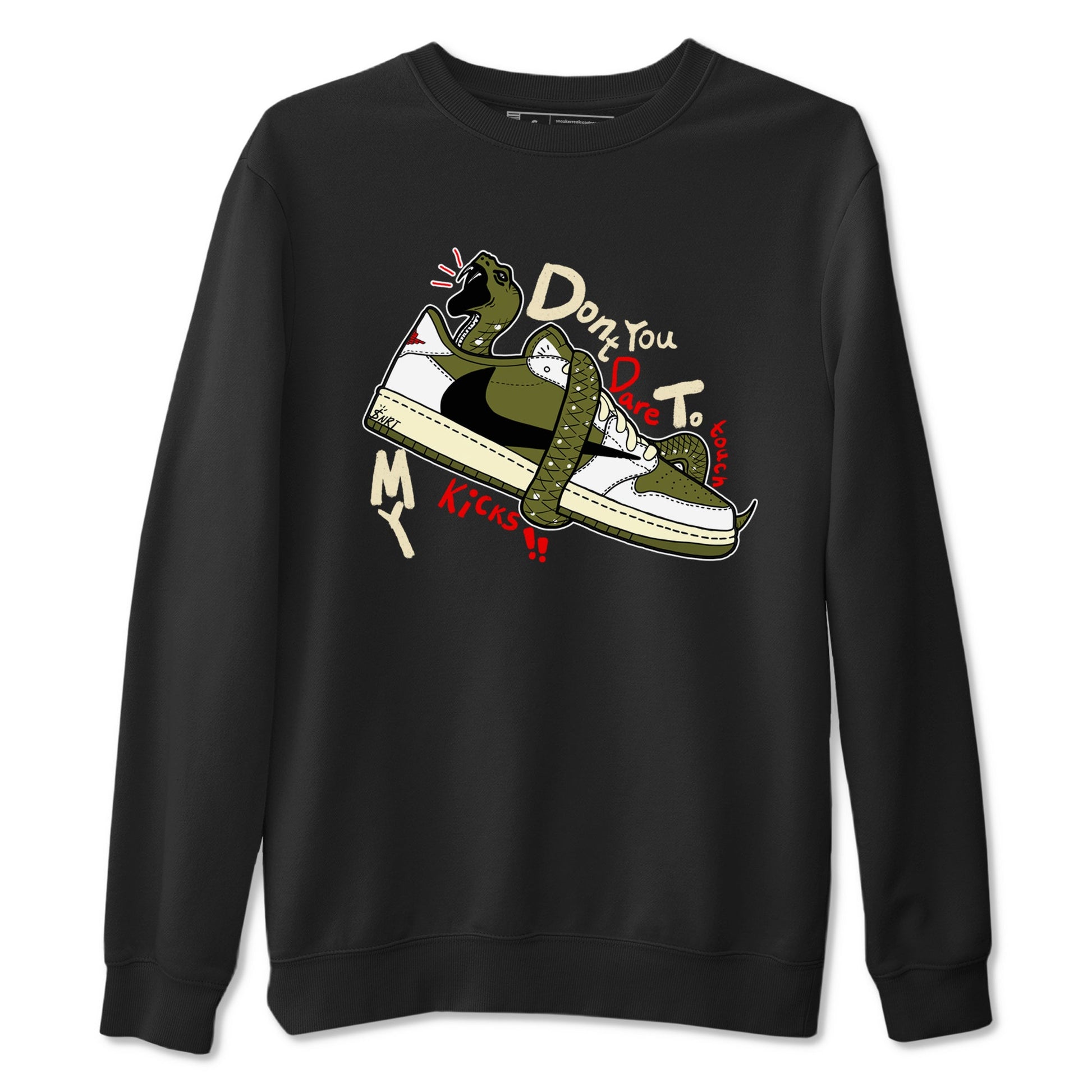 Jordan 1 Olive t shirts to match sneakers Don't Touch My Kicks sneaker match tees Air Jordan 1 Low x Travis Scott Reverse Olive tee SNRT Sneaker Tees unisex cotton Black 2 shirts