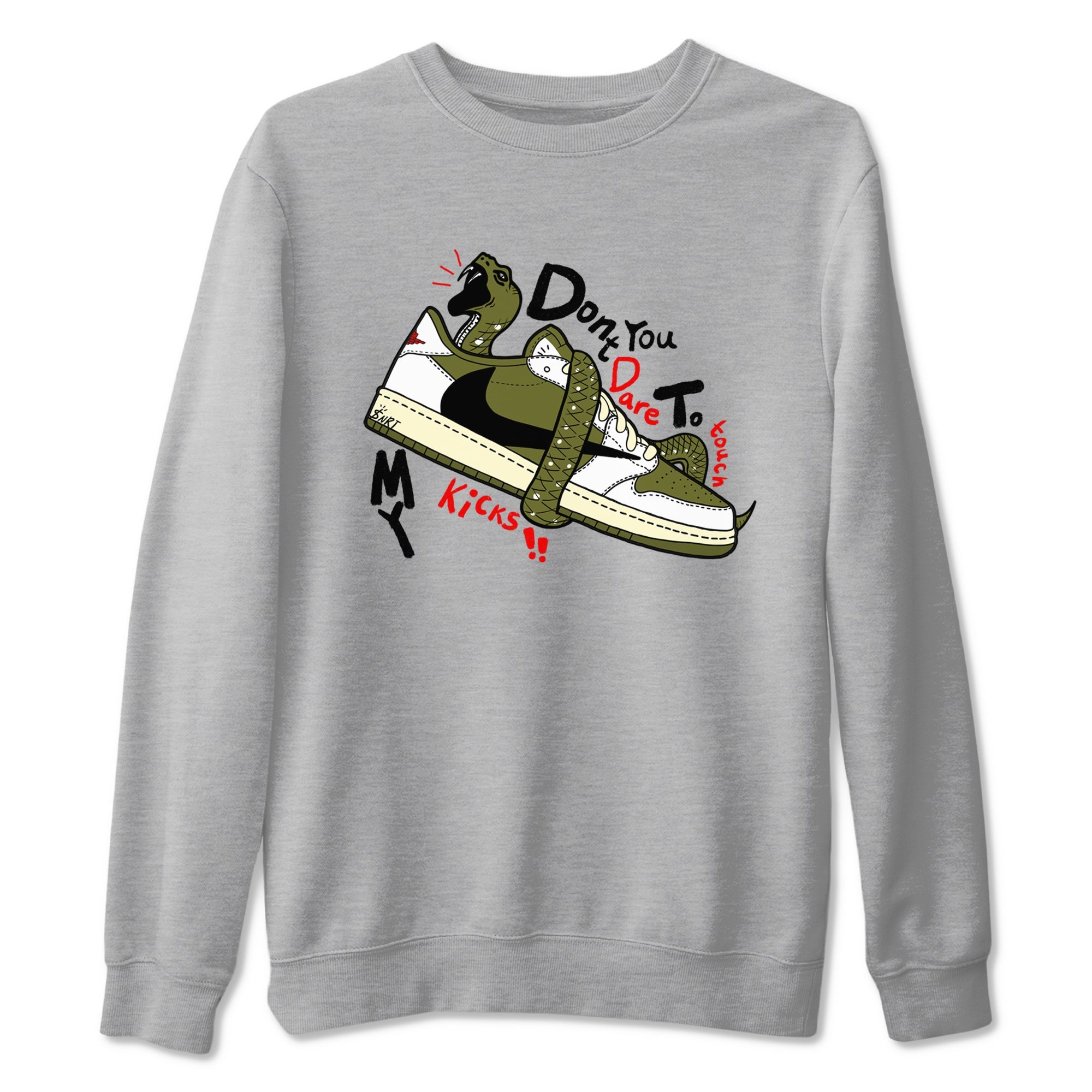 Jordan 1 Olive t shirts to match sneakers Don't Touch My Kicks sneaker match tees Air Jordan 1 Low x Travis Scott Reverse Olive tee SNRT Sneaker Tees unisex cotton Heather Grey 2 shirts